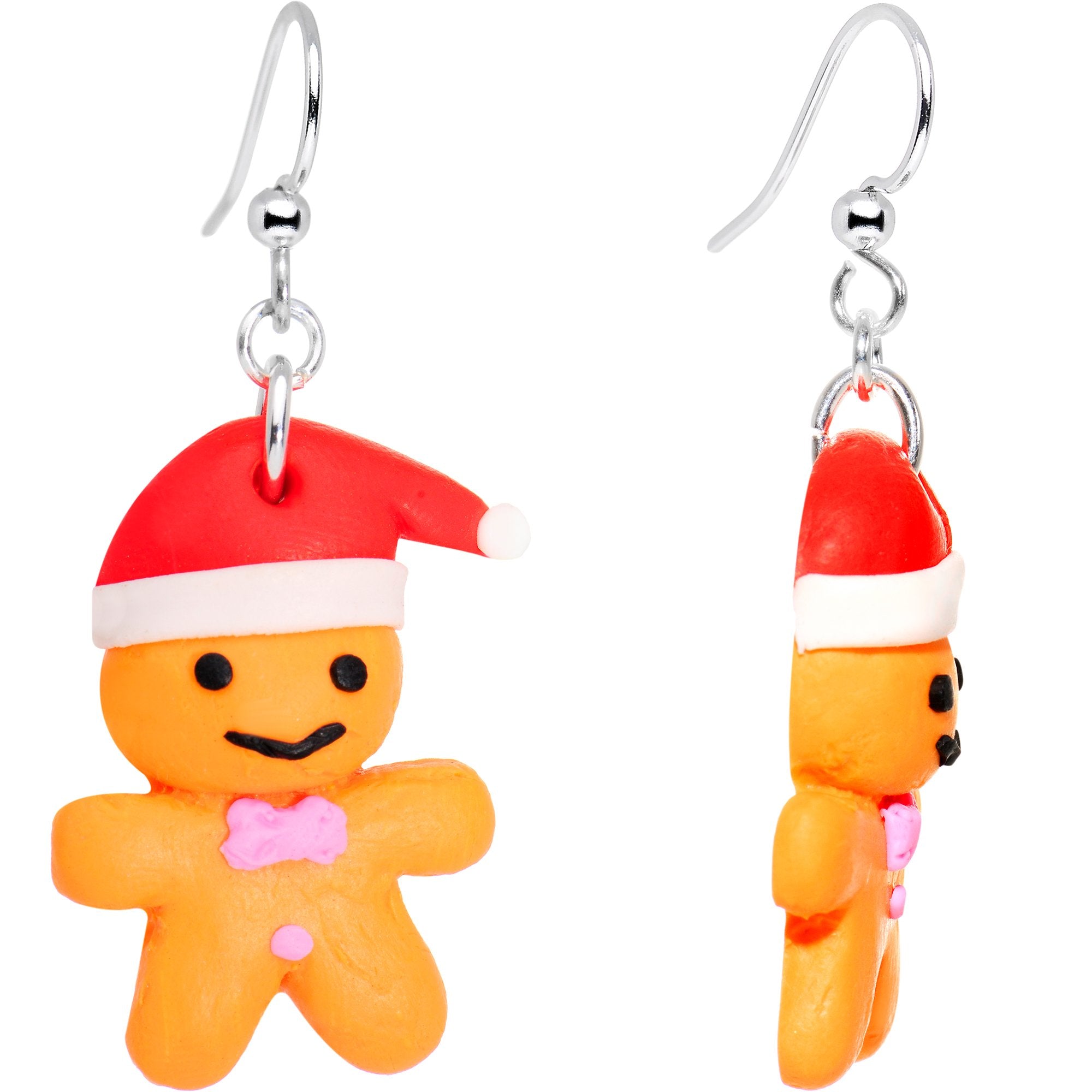 Silver Plated Holiday Gingerbread Santa Fishhook Earrings