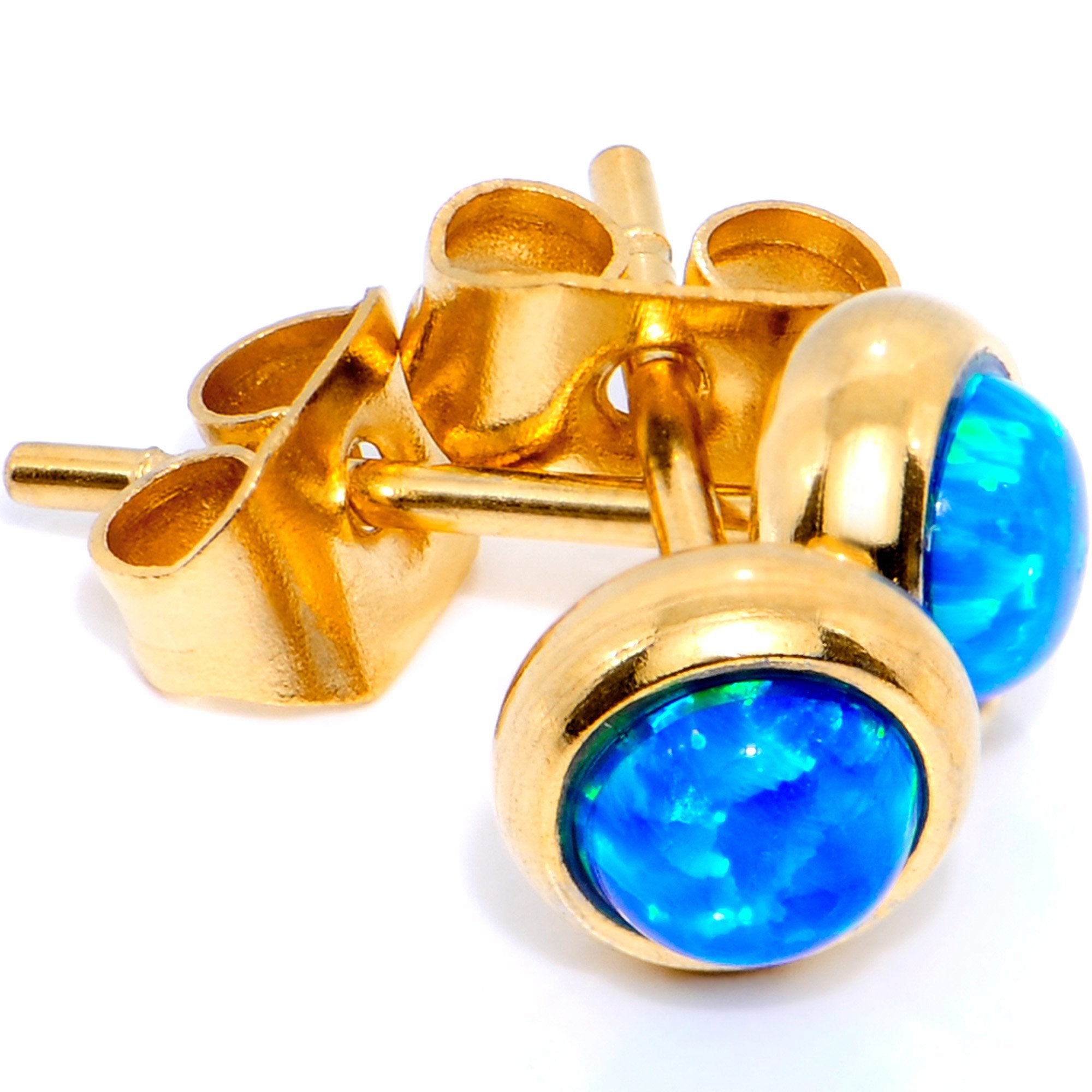 Blue Synthetic Opal Gold IP 316L Surgical Steel Stud Earrings