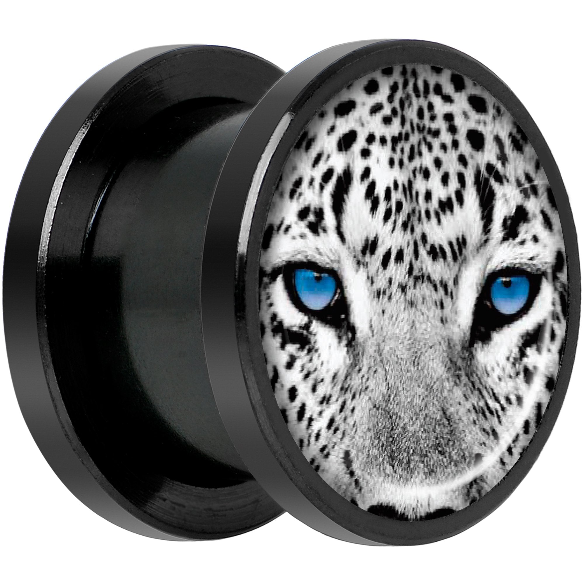 Black White Leopard Eyes Black Anodized Screw Fit Plug Set 1/2