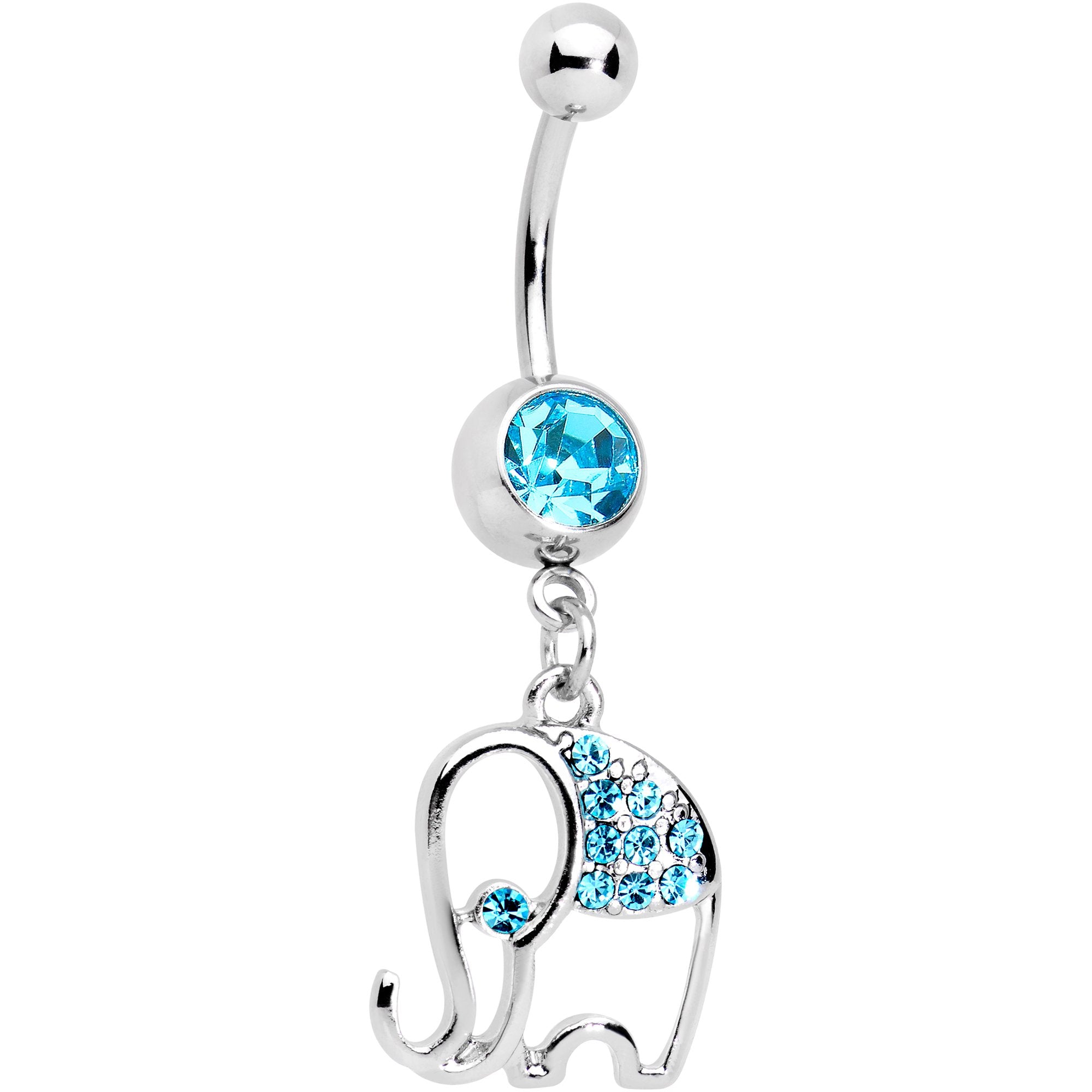 Blue Gem Hollow Elephant Dangle Belly Ring