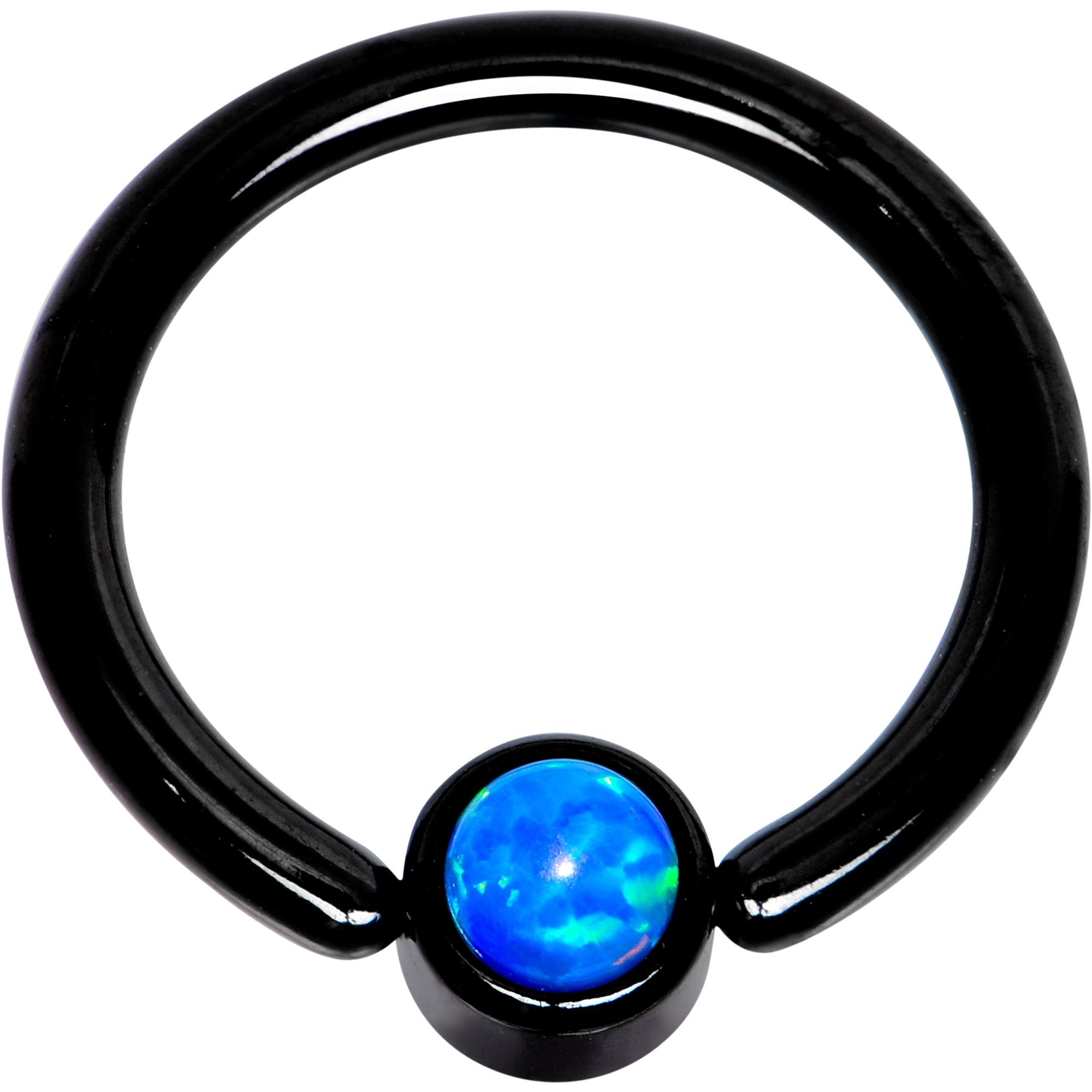 14 Gauge 3/8 Aqua Faux Opal 4mm Disc Black BCR Captive Ring