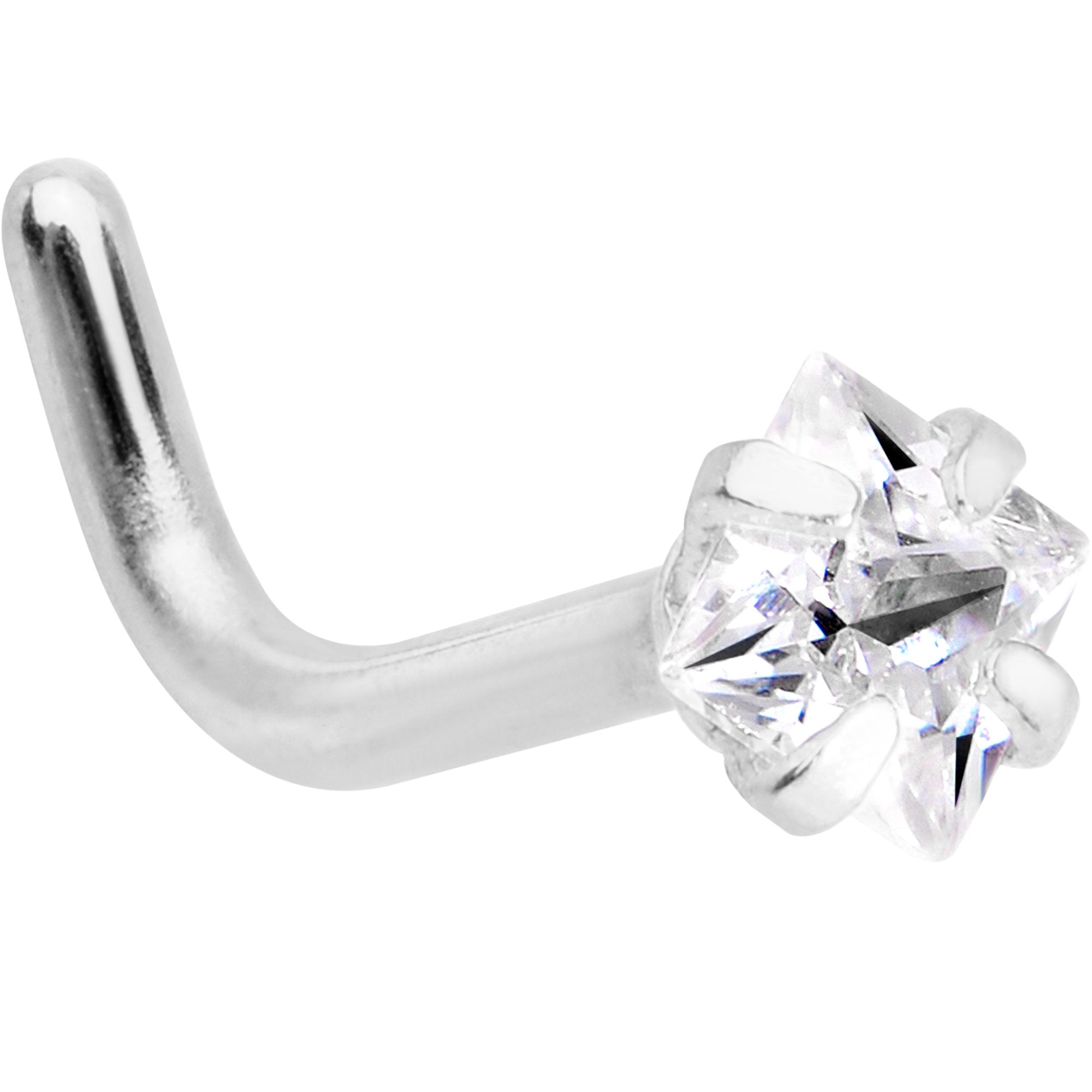 18 Gauge 1/4 Clear Square 2.5mm CZ Gem Steel L-Shape Nose Ring