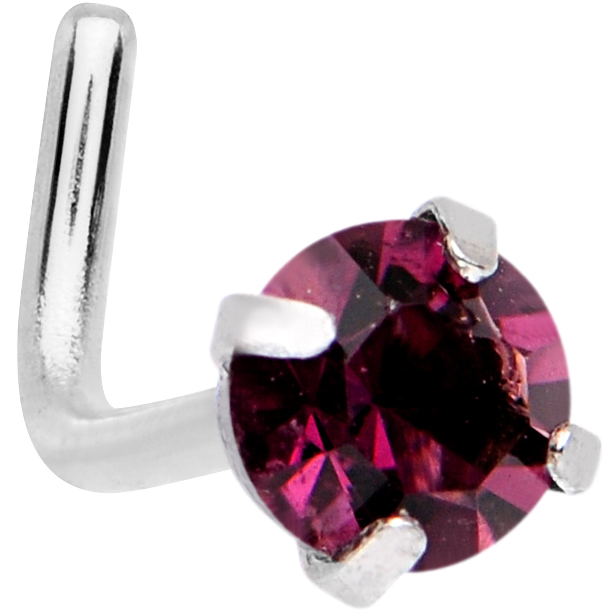 20 Gauge 1/4 Purple 3mm CZ Gem Steel L-Shape Nose Ring