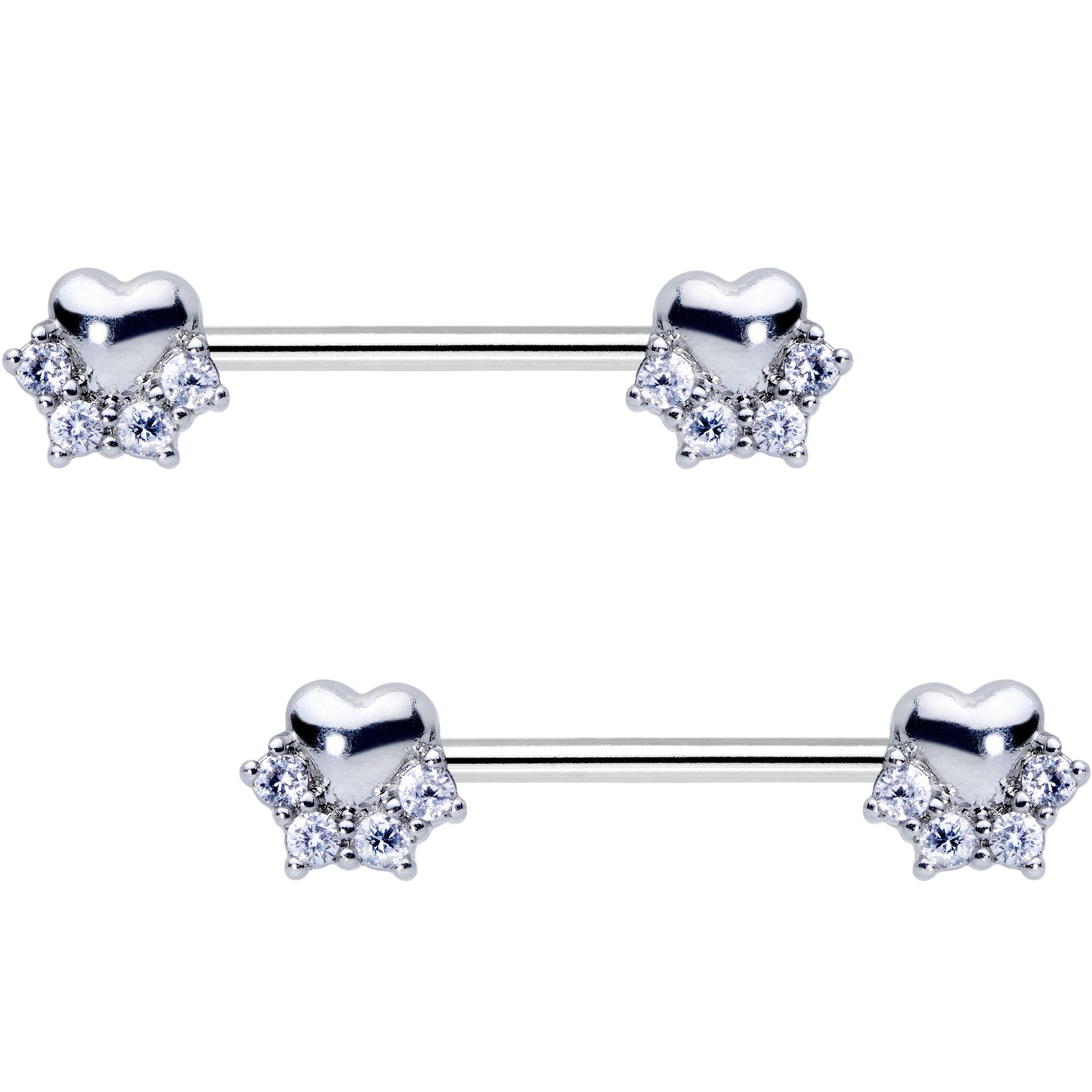 9/16 Clear CZ Gem Be My Valentine Heart Barbell Nipple Ring Set