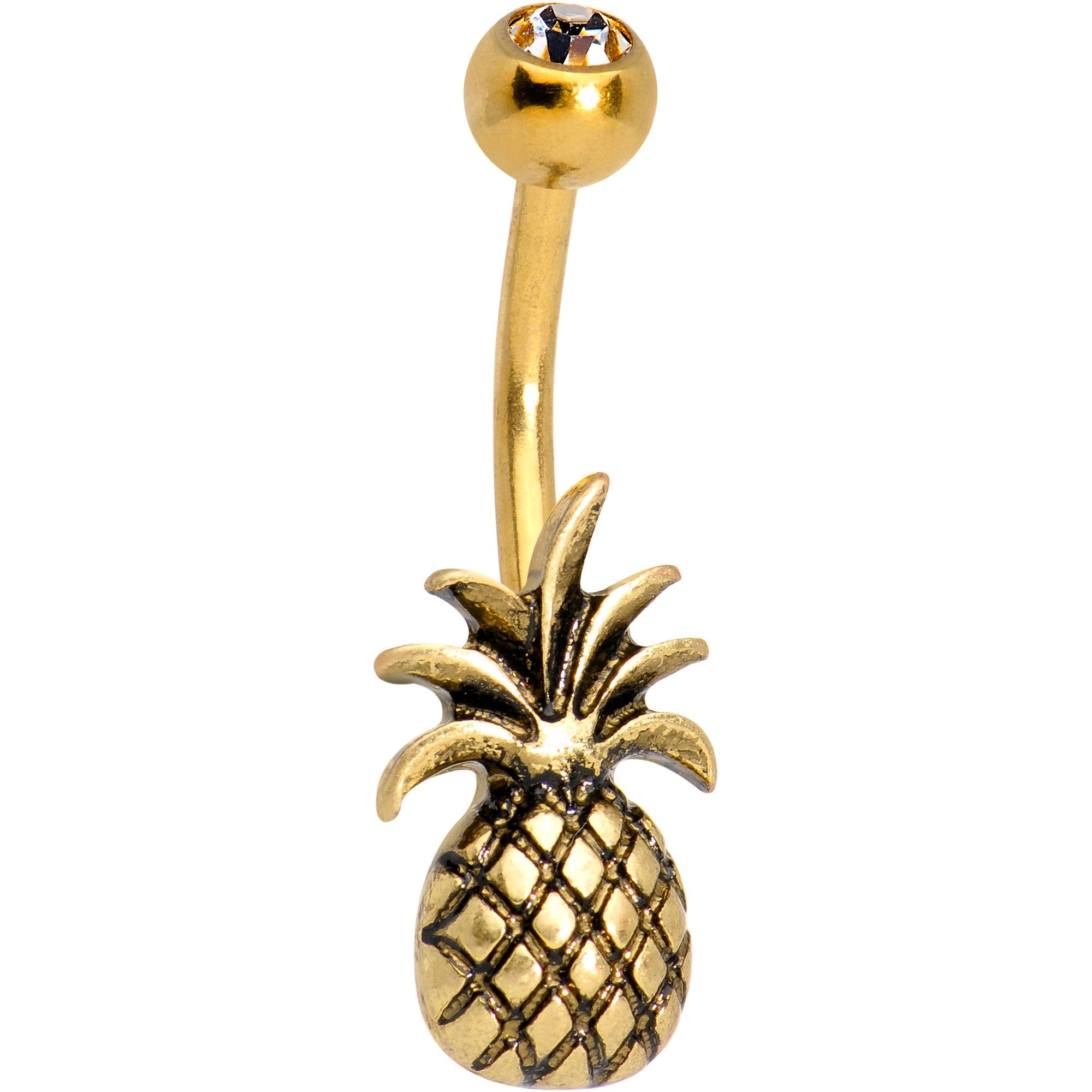 Clear Gem Gold PVD Pineapple Pizzazz Belly Ring