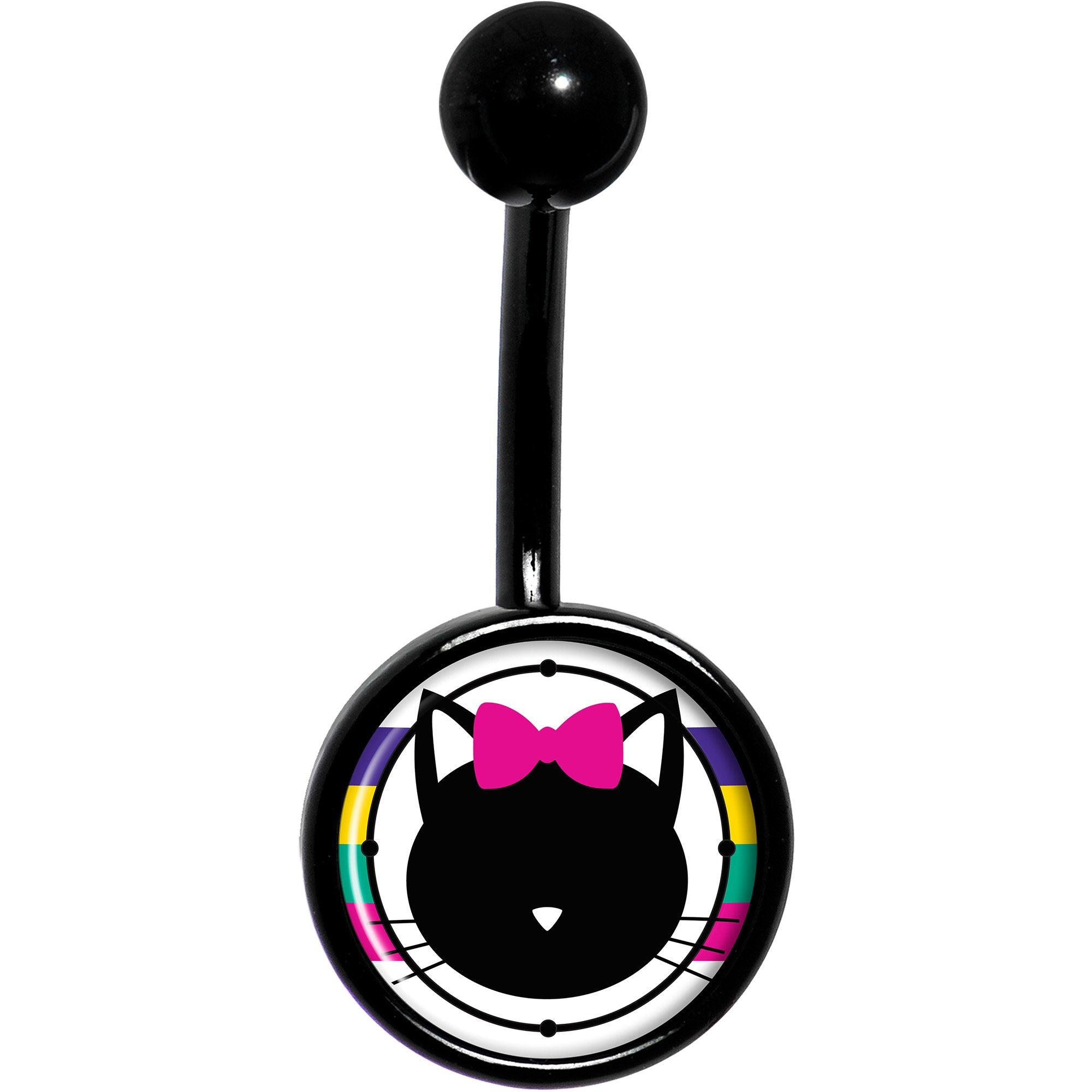 Pink Bow Kitty Cat Craze Black Belly Ring