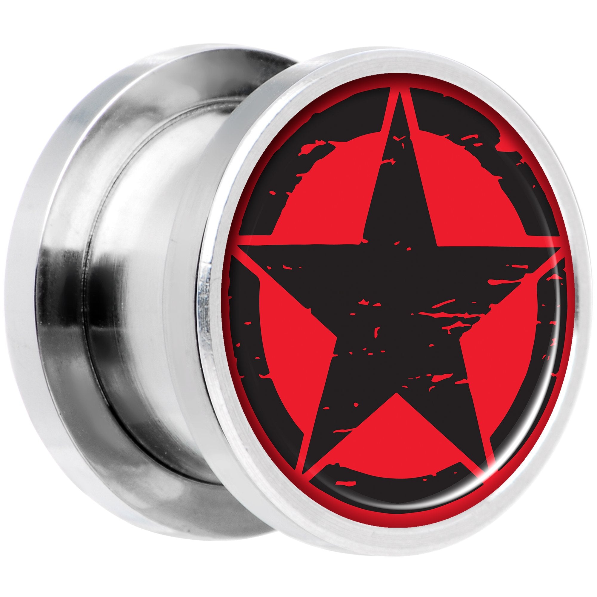 Black Red Distressed Star Steel Screw Fit Plug Set 1/2