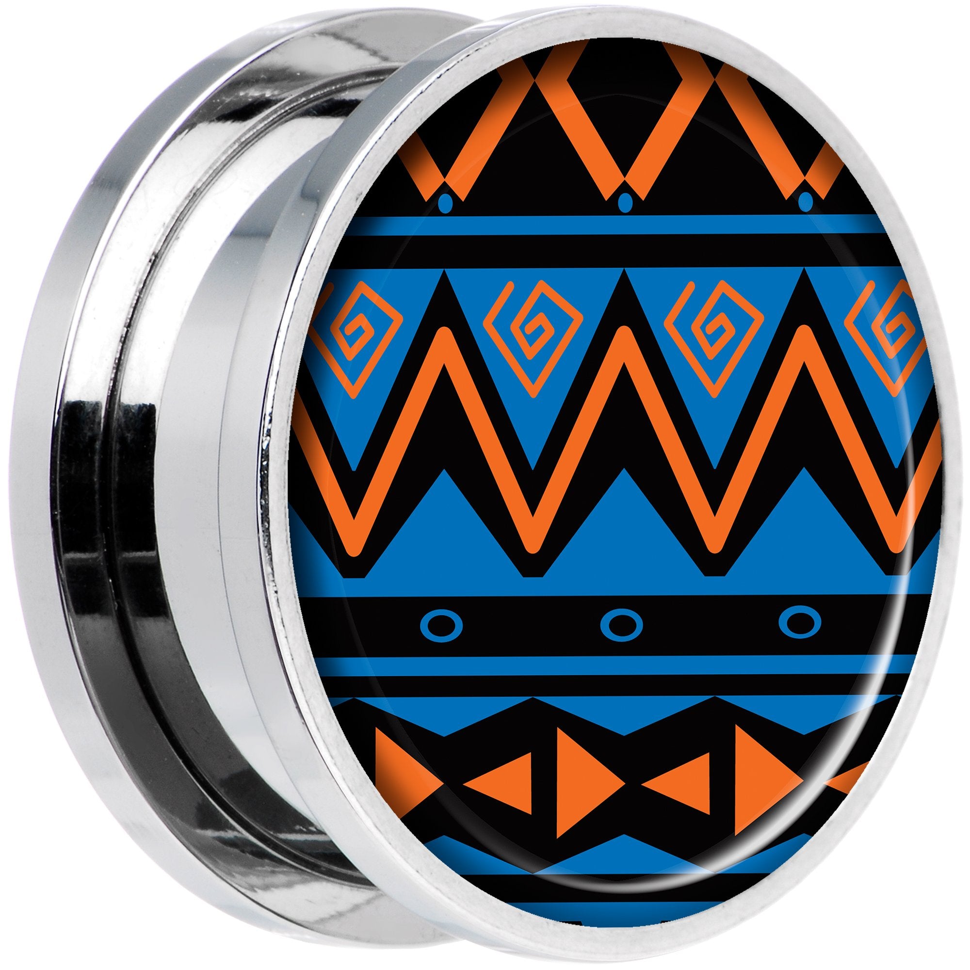 Blue Orange Tribal Print Steel Screw Fit Plug Set 20mm