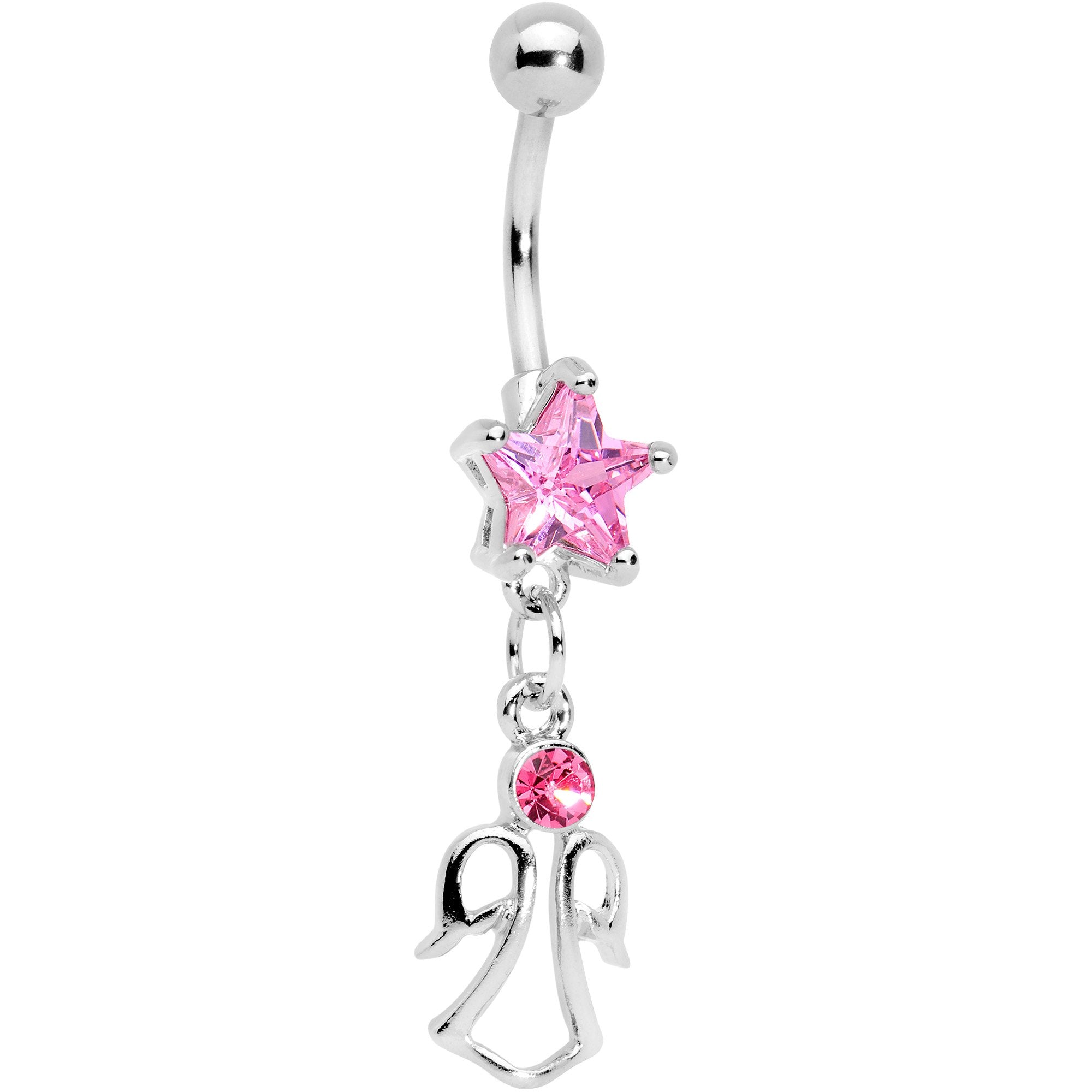 Pink Gem Star and Angel Dangle Belly Ring