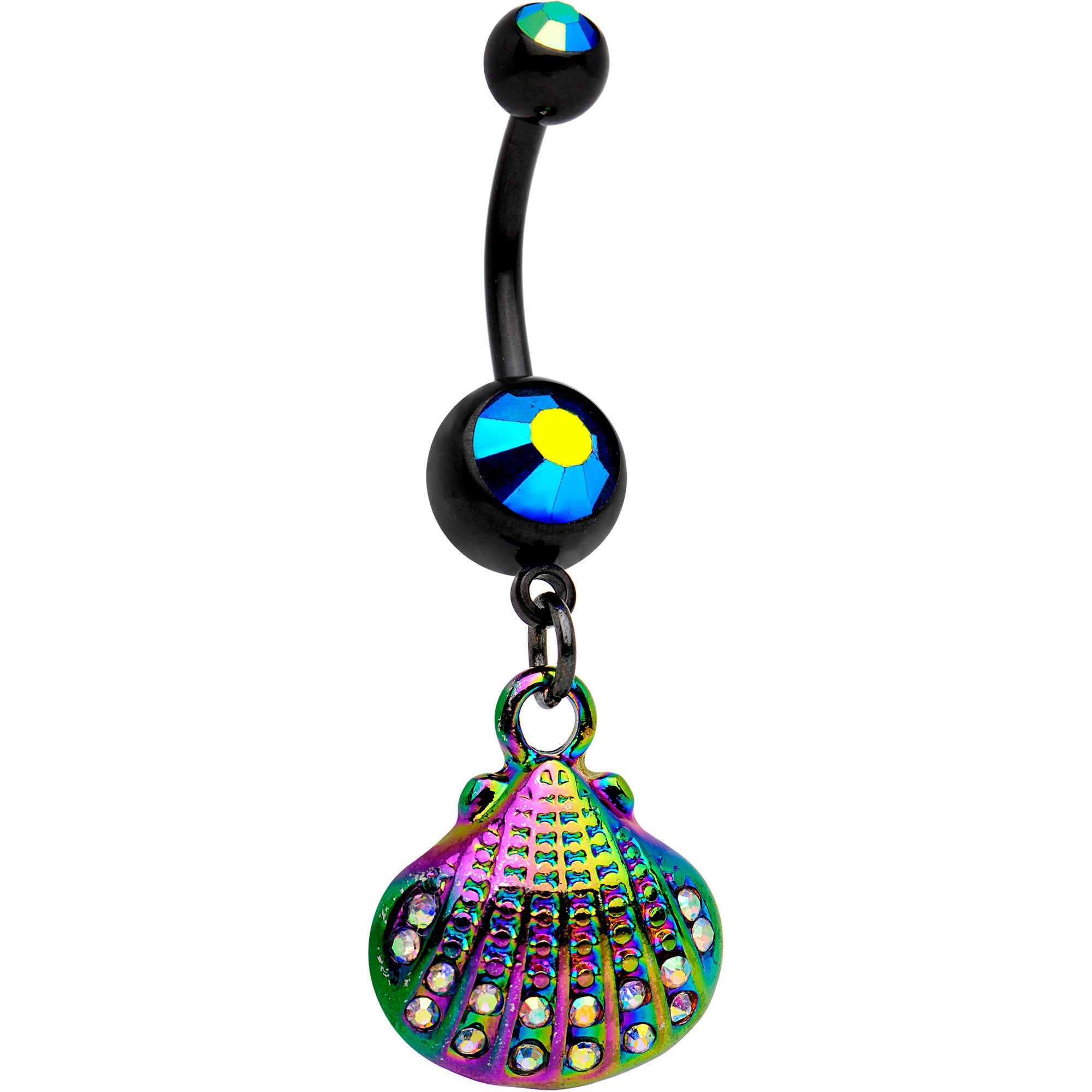 Black Anodized Psychedelic Mermaid Shell Dangle Belly Ring