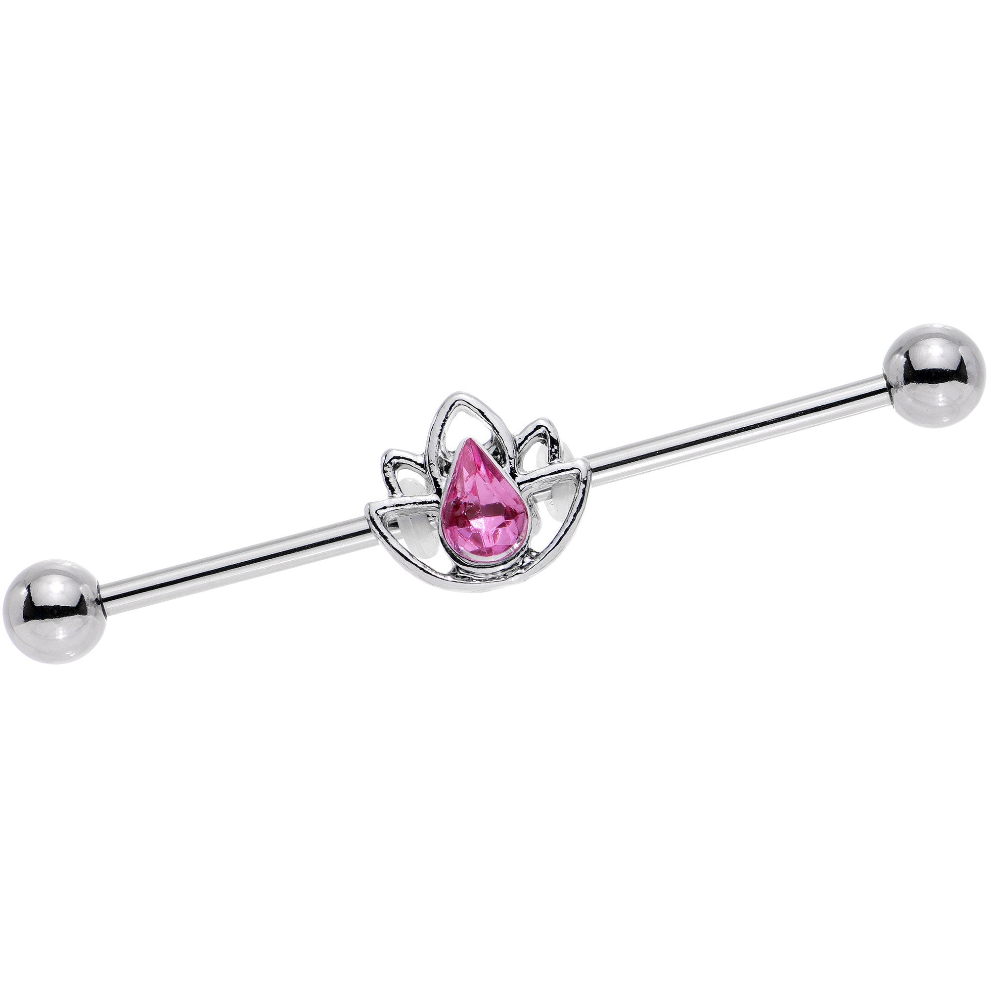 14 Gauge Pink Gem Lonely Lotus Flower Industrial Barbell 38mm