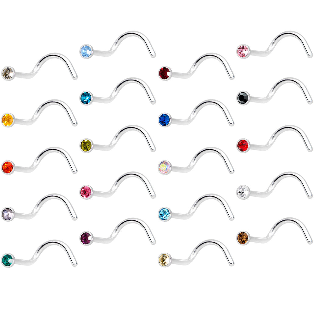 20 Gauge 5/16" Multi Color Gem Steel Nose Screw 20 Pack