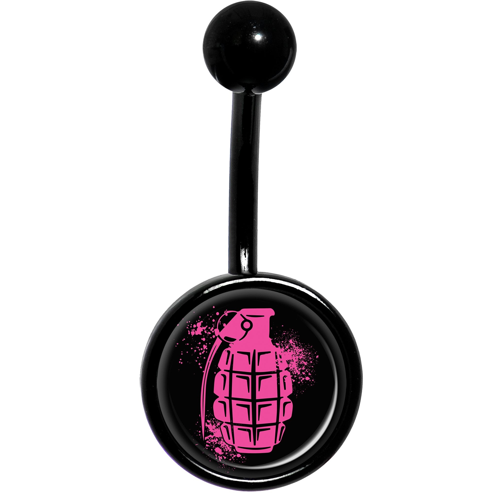 Pink Grenade Black Belly Ring