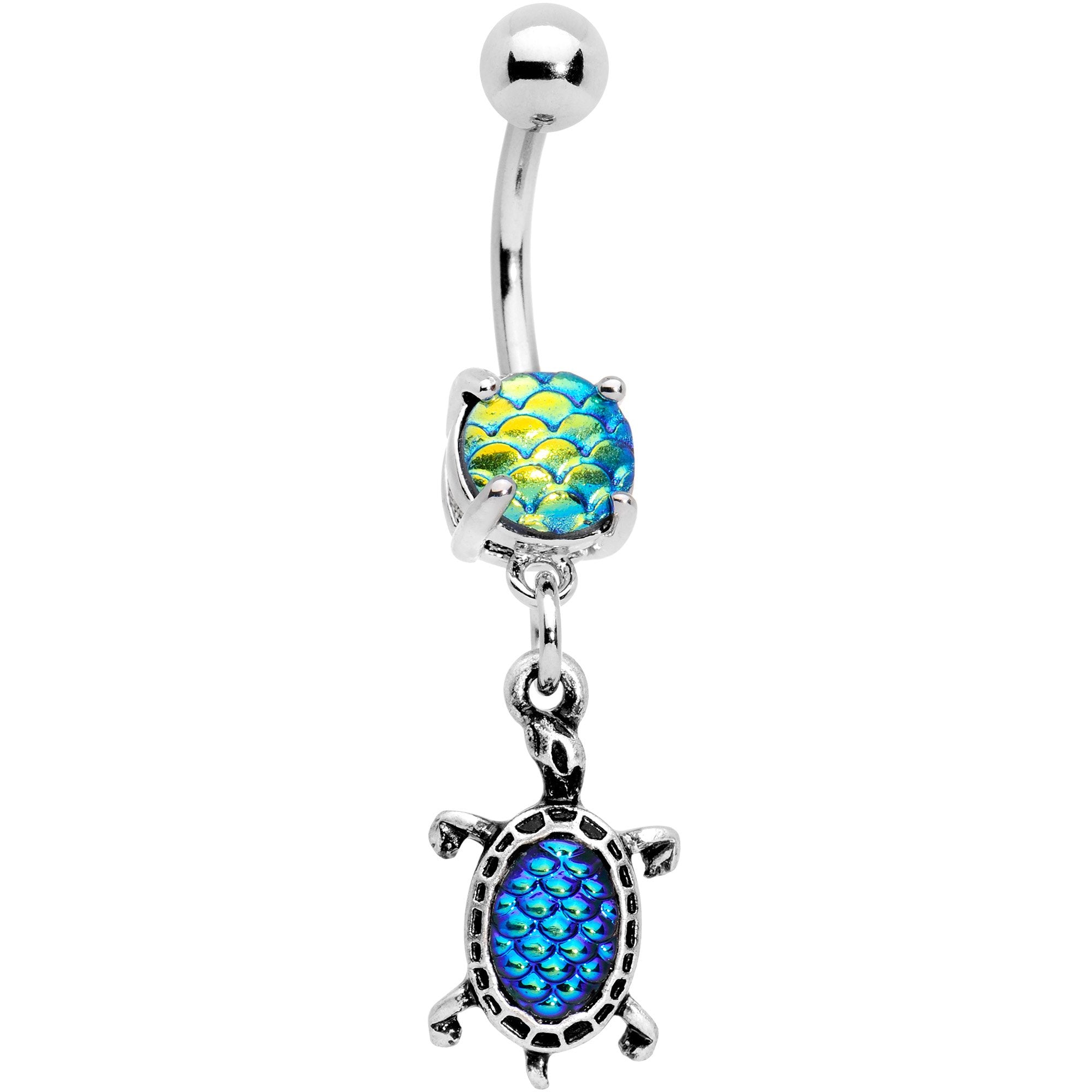 Green Scale Swimming Turtle Dangle Belly Ring