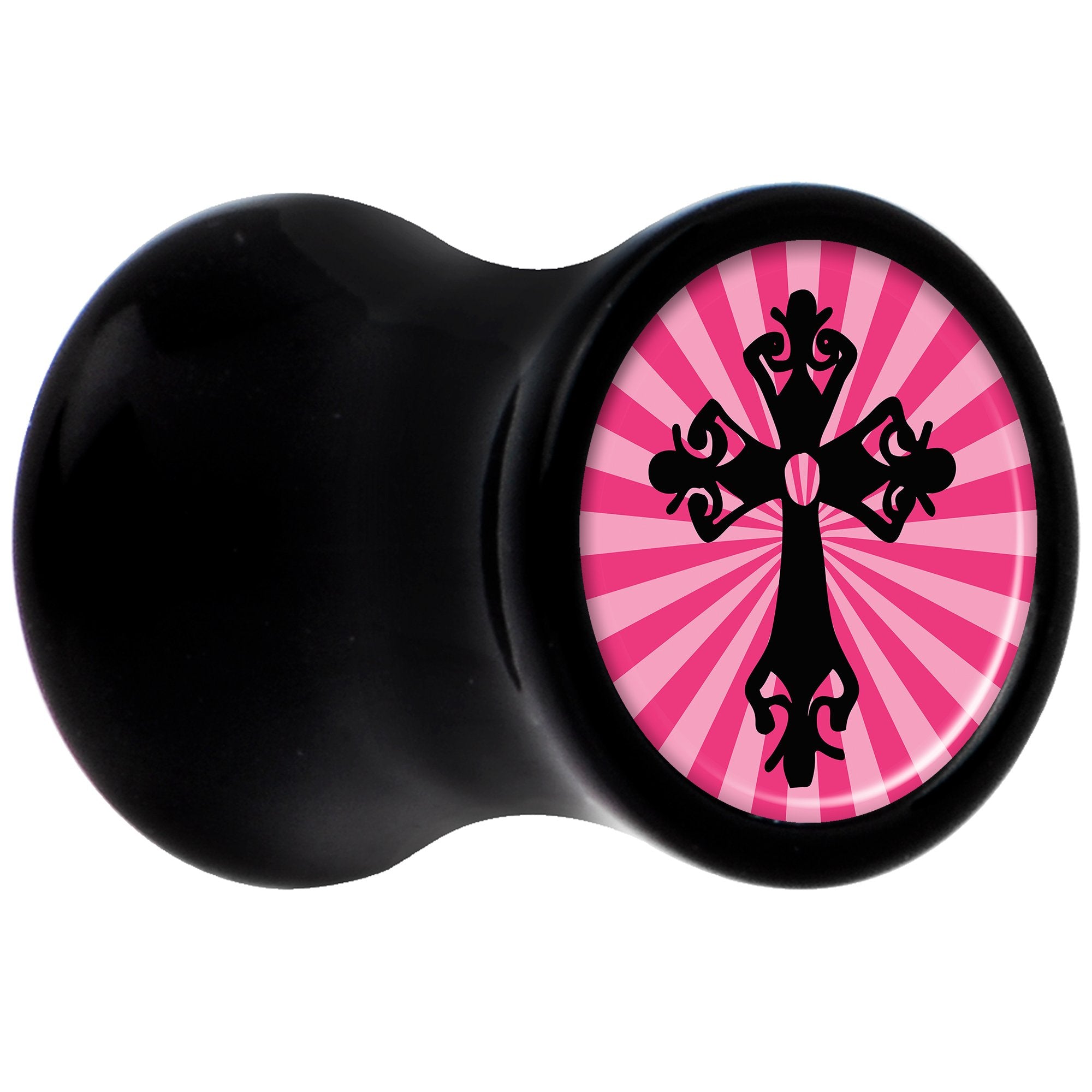 Black Acrylic Pink Black Radiant Cross Saddle Plug Set 2 Gauge