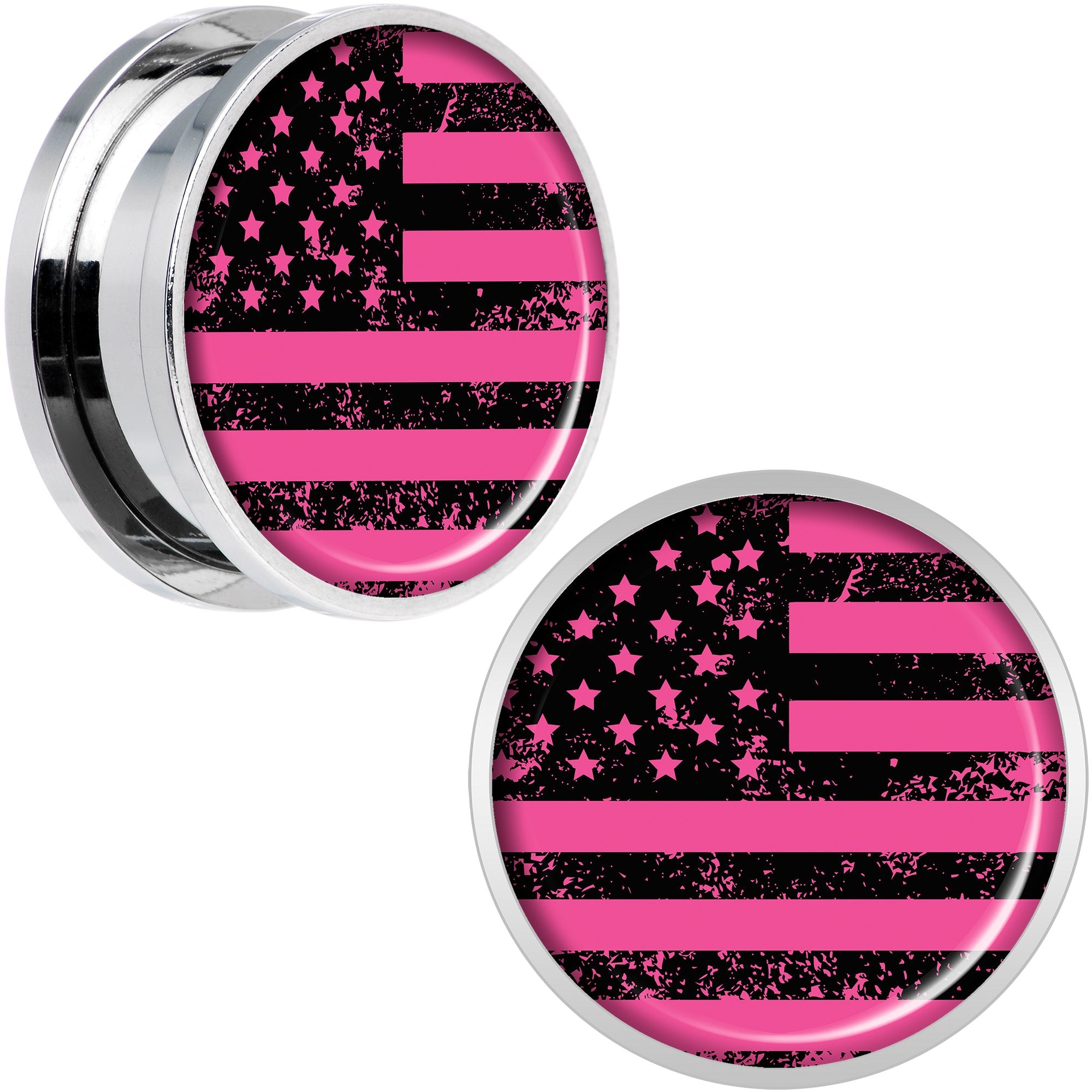 Pink American Flag Steel Screw Fit Plug Set 20mm