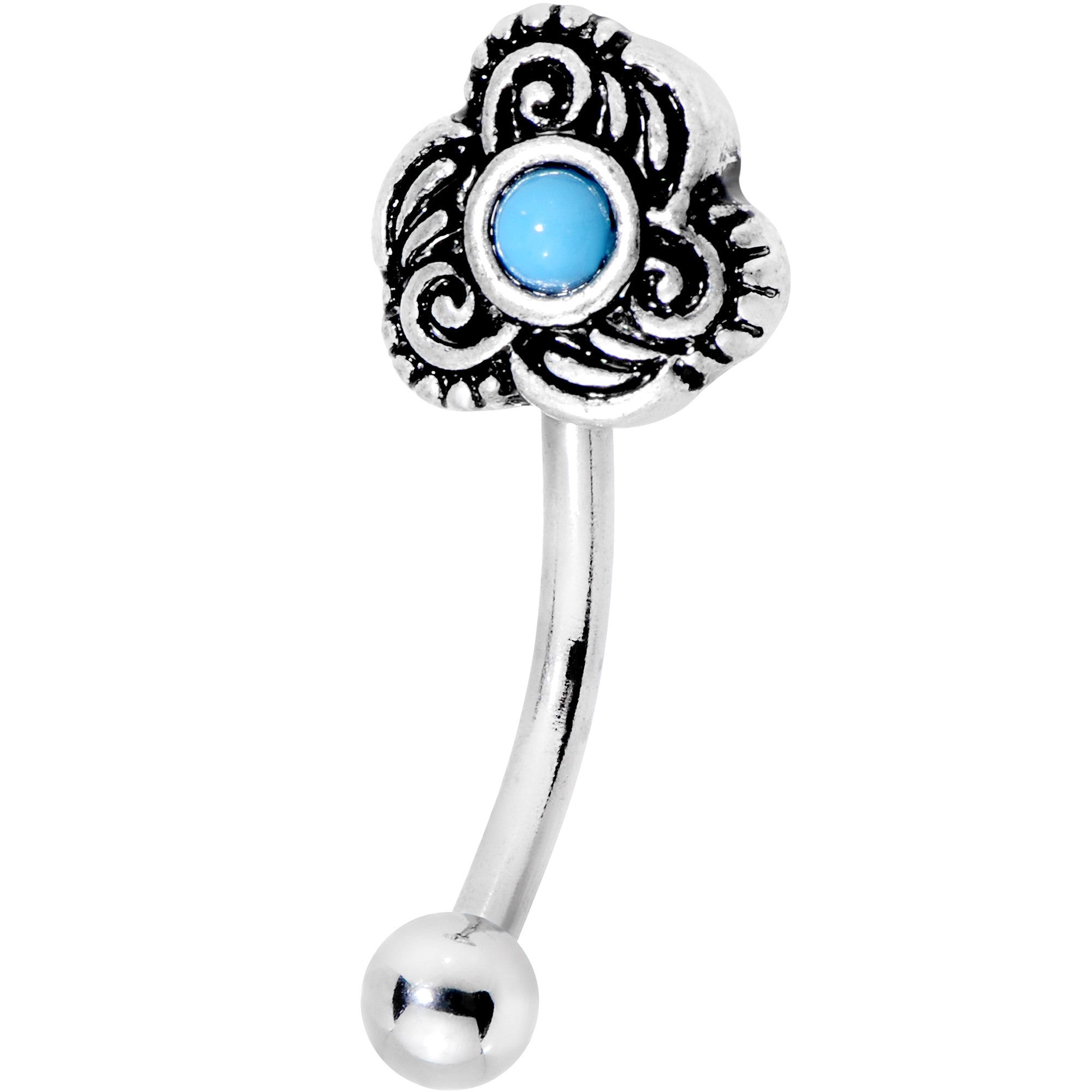 16 Gauge 5/16 Aqua Gem Southwest Flowering Twist Curved Eyebrow Ring