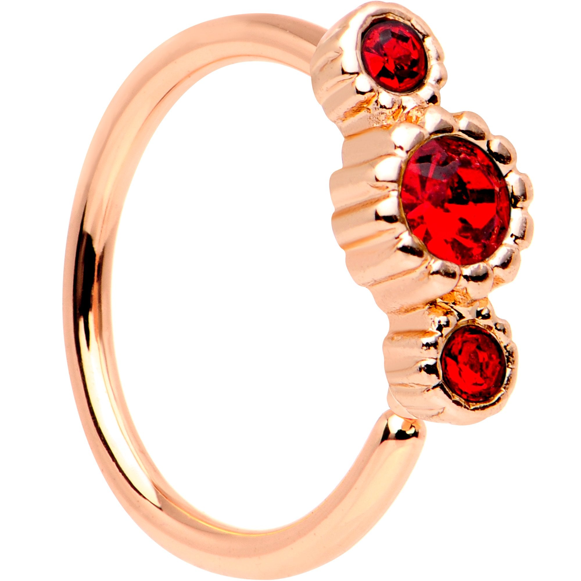 20 Gauge Red CZ Gem Rose Gold IP Triplet Seamless Circular Ring