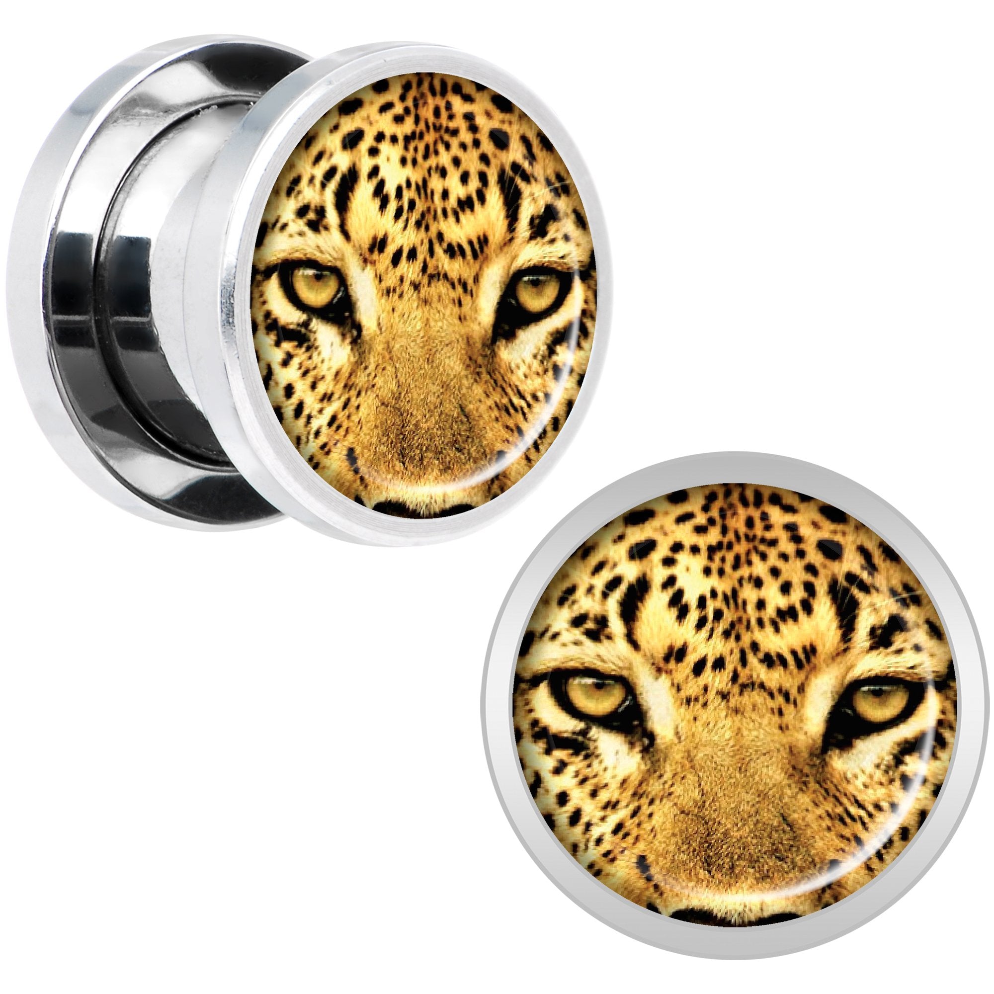 Full Color Leopard Eyes Steel Screw Fit Plug Set 00 Gauge