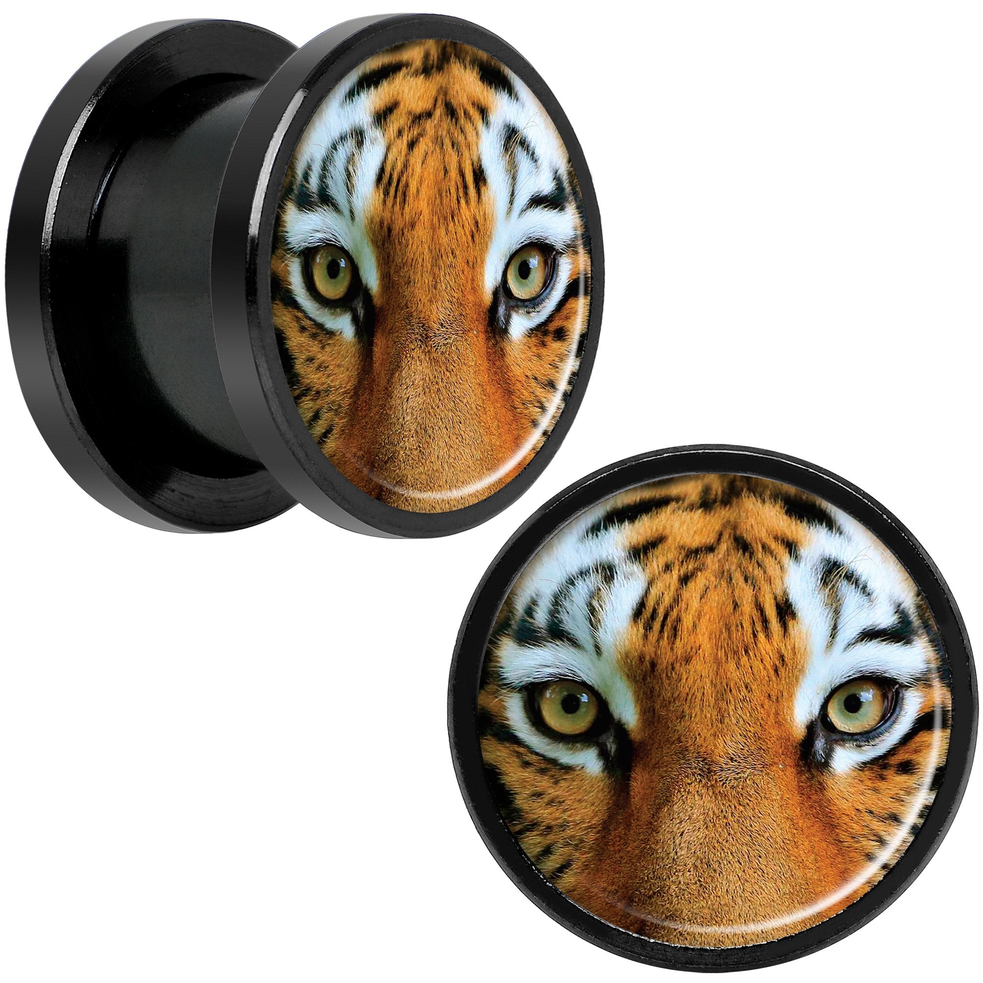 Full Color Tiger Eyes Black Anodized Screw Fit Plug Set 1/2