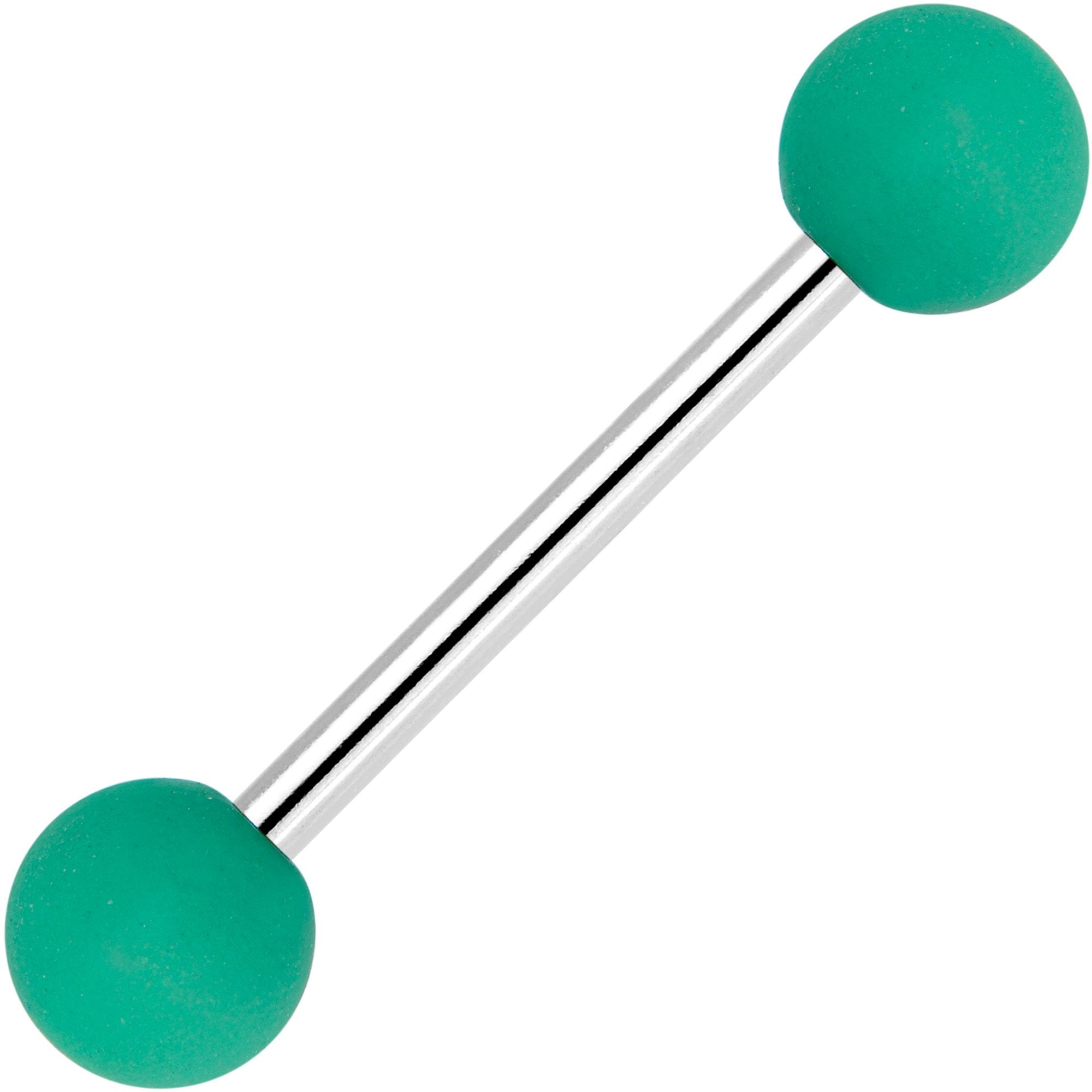 Green Silicone Coated Acrylic Ball End Barbell Tongue Ring