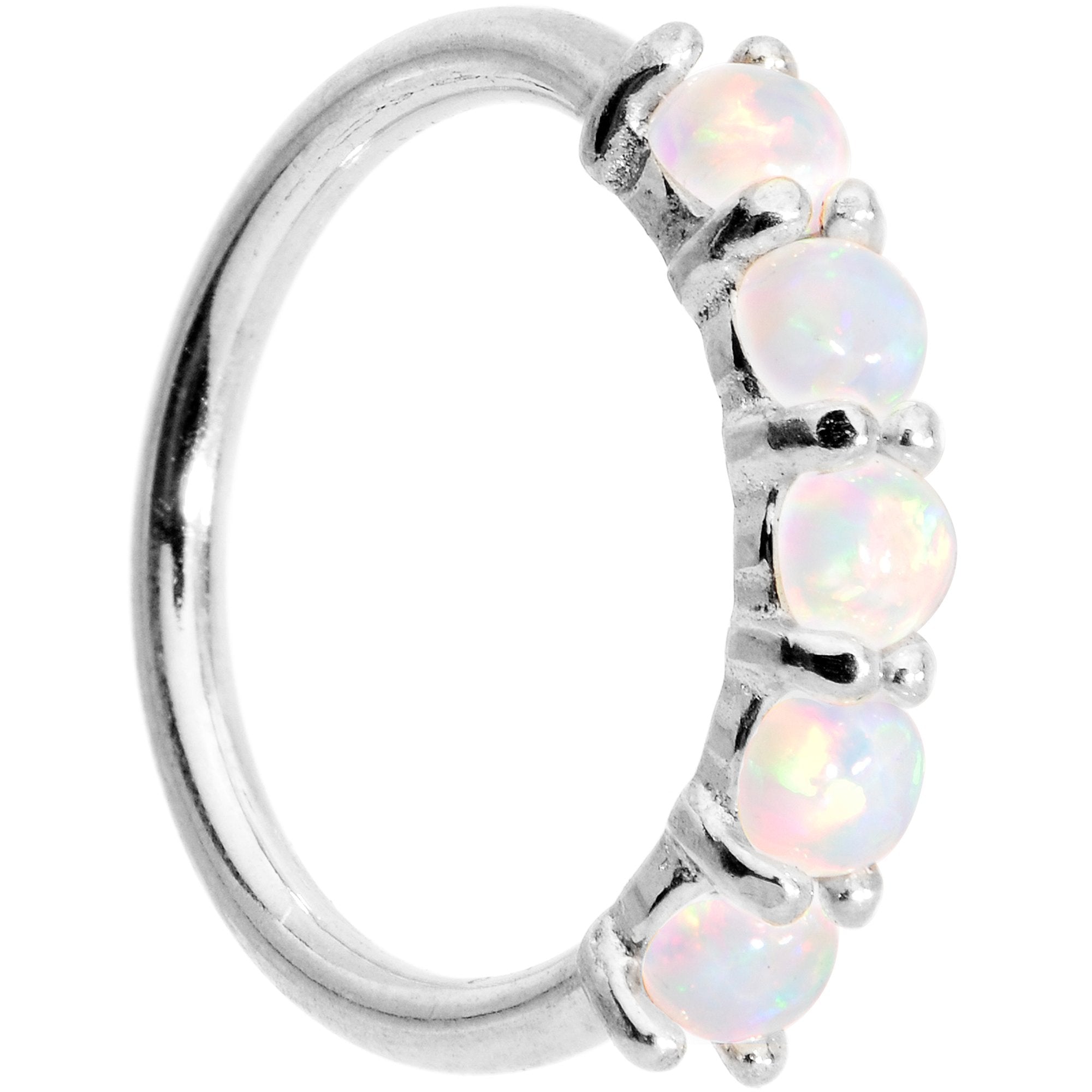 18 Gauge White Synthetic Opal 14kt White Gold Seamless Circular Ring