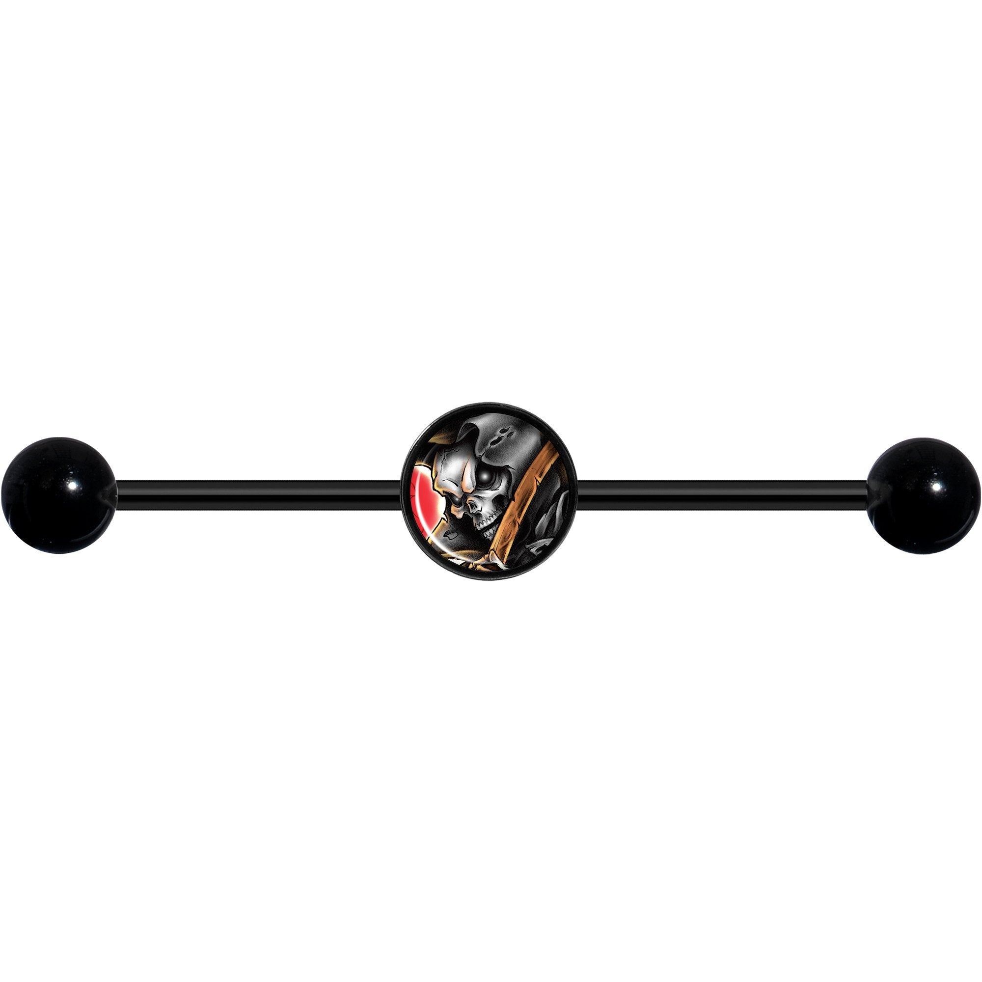 14 Gauge Wake the Dead Grim Reaper Halloween Black Industrial Barbell 37mm