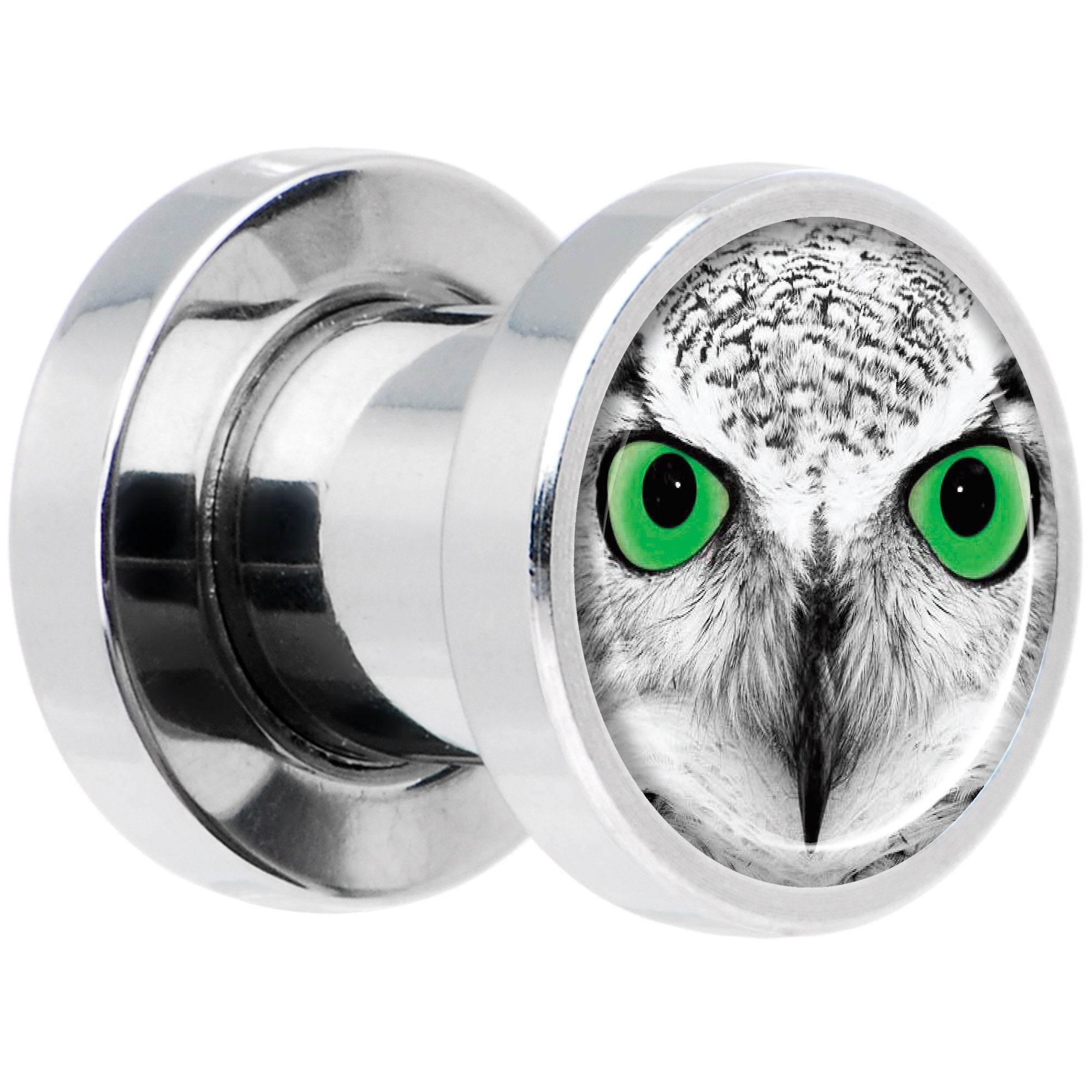 Black White Owl Steel Screw Fit Plug Set 2 Gauge