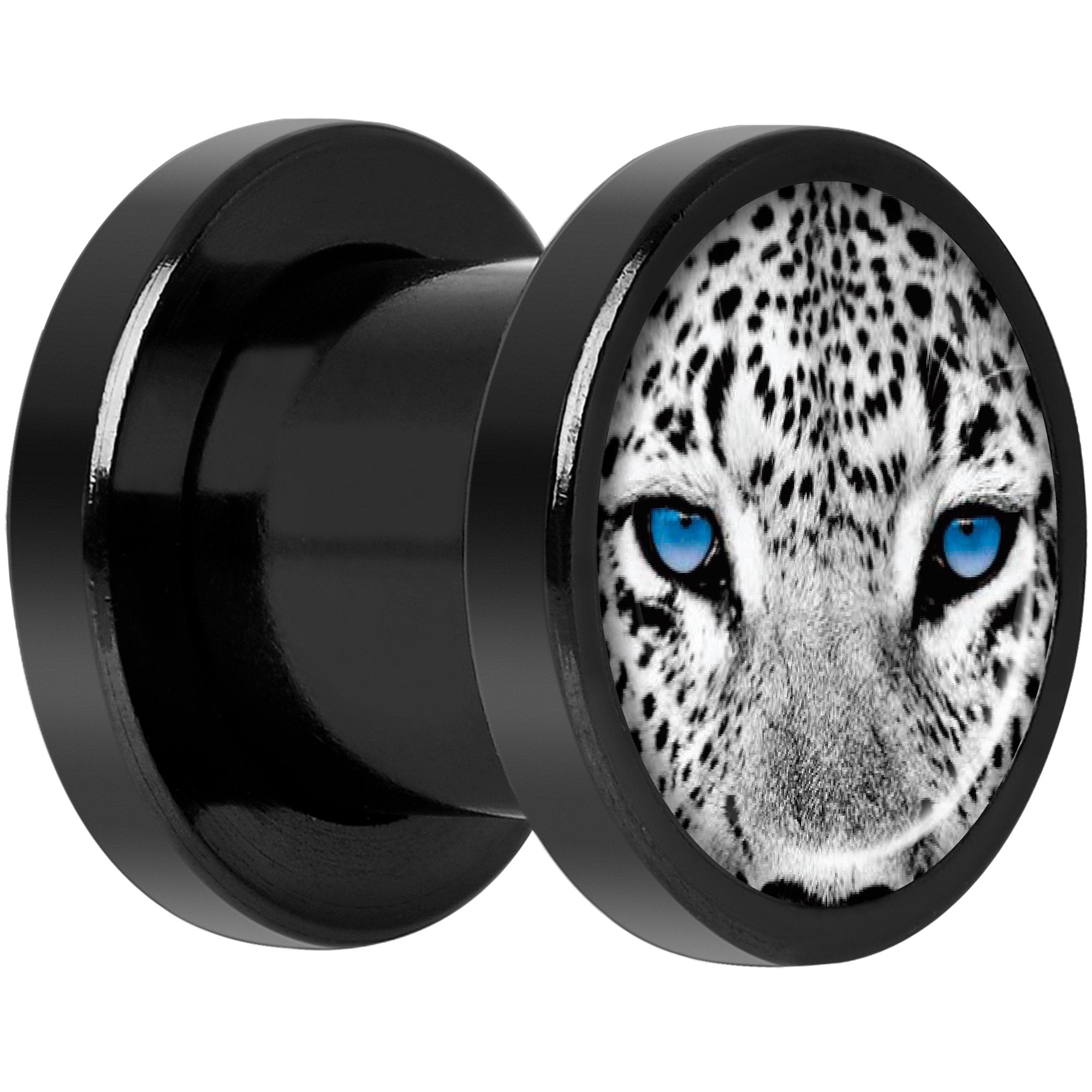 Black White Leopard Eyes Black Anodized Screw Fit Plug Set 0 Gauge