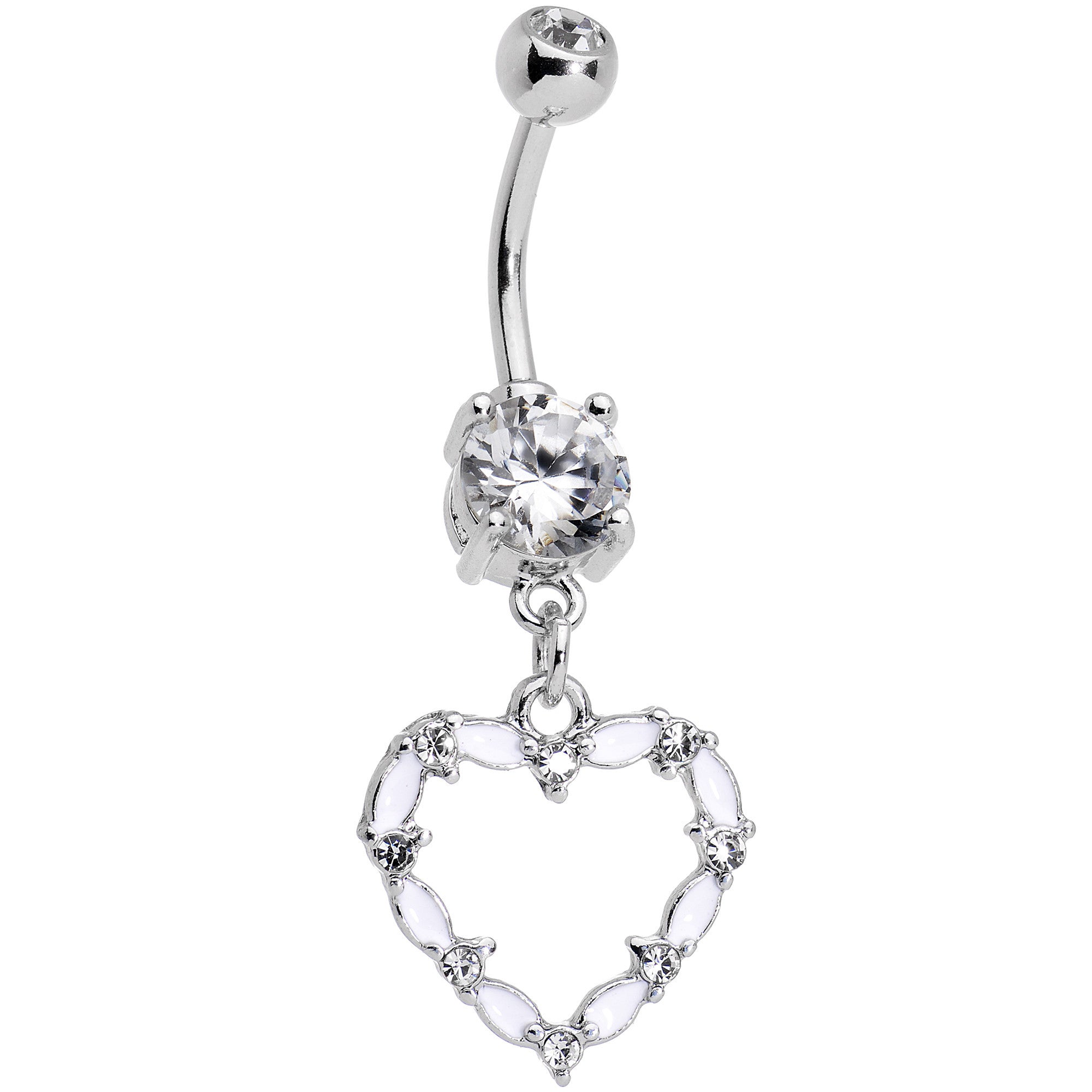 Clear Gem White Whole Heart Dangle Belly Ring