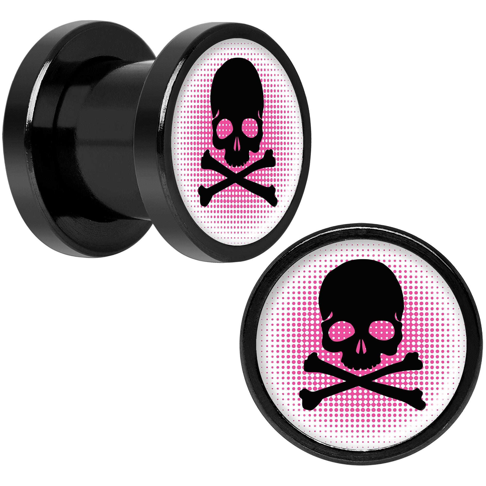 Pink Black Skull Black Anodized Screw Fit Plug Set 0 Gauge