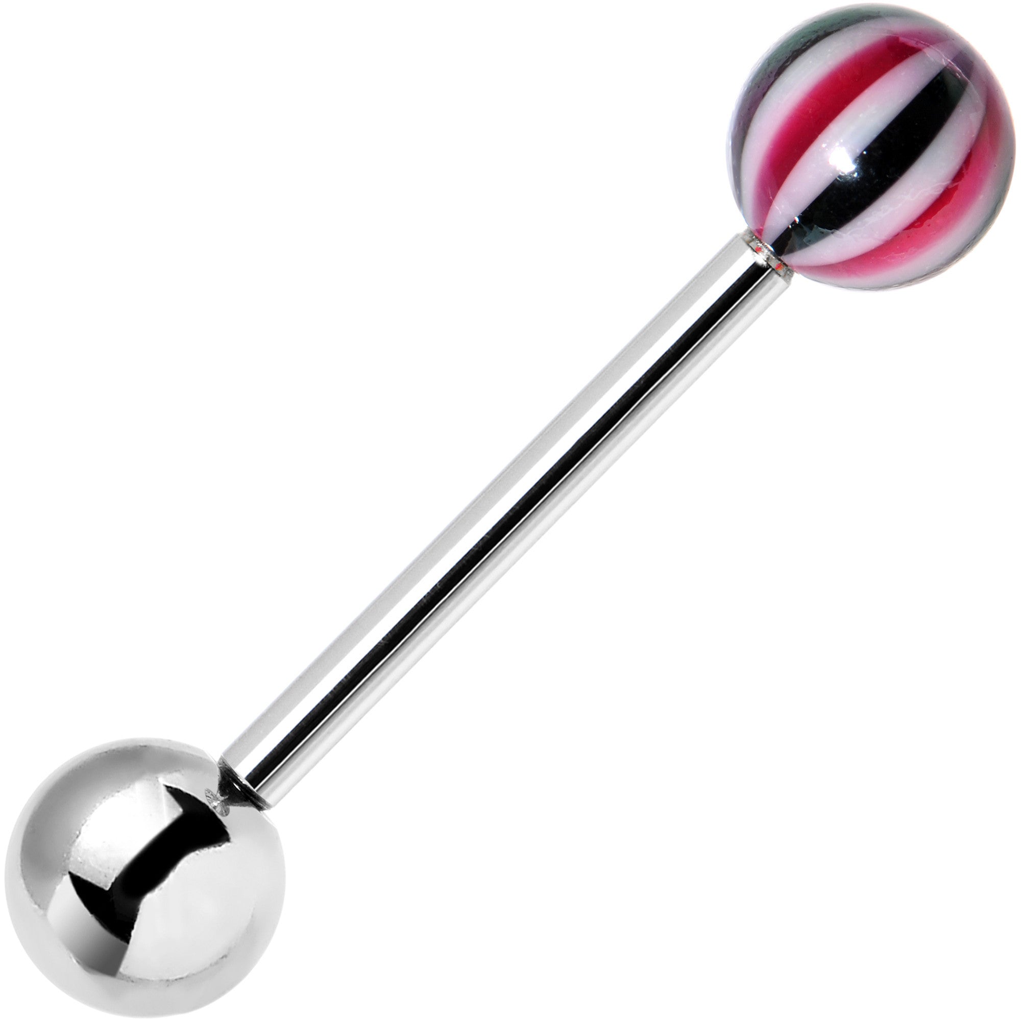 Red Black Stripe Beach Ball End Barbell Tongue Ring