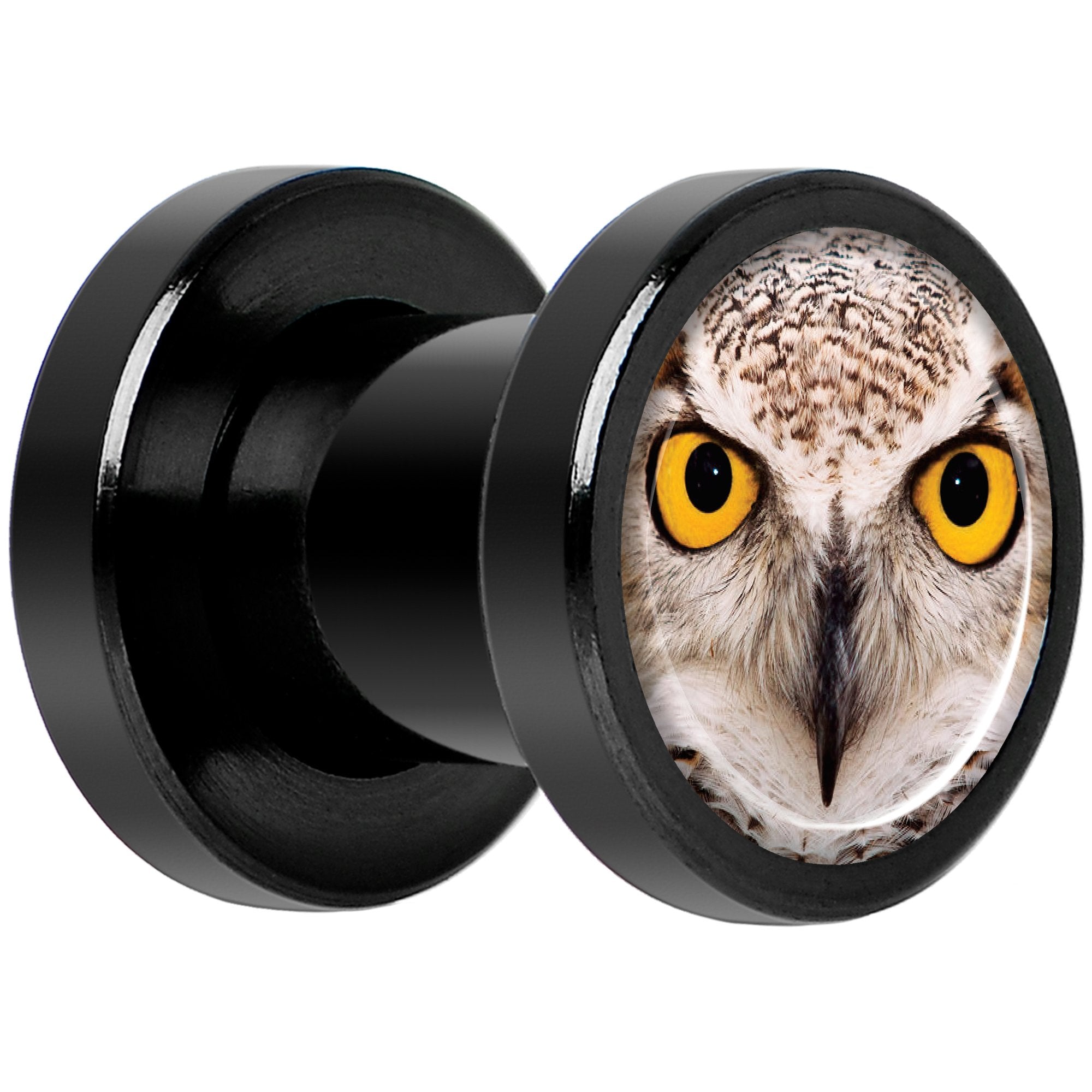 Full Color Owl Black Anodized Screw Fit Plug Set 2 Gauge