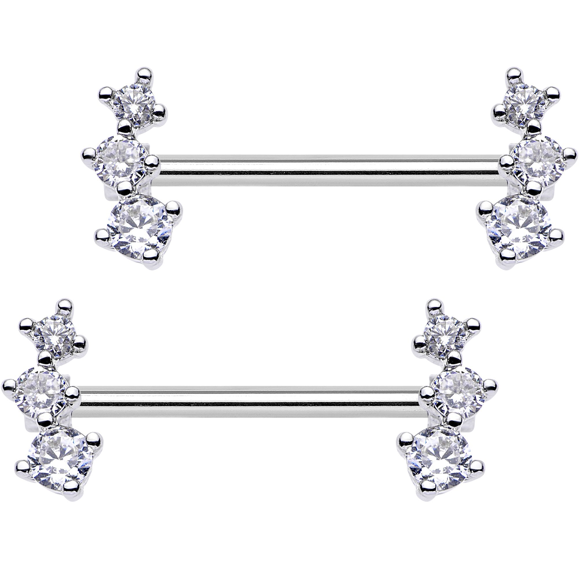 Clear CZ Gem Triple Cascade Barbell Nipple Ring Set