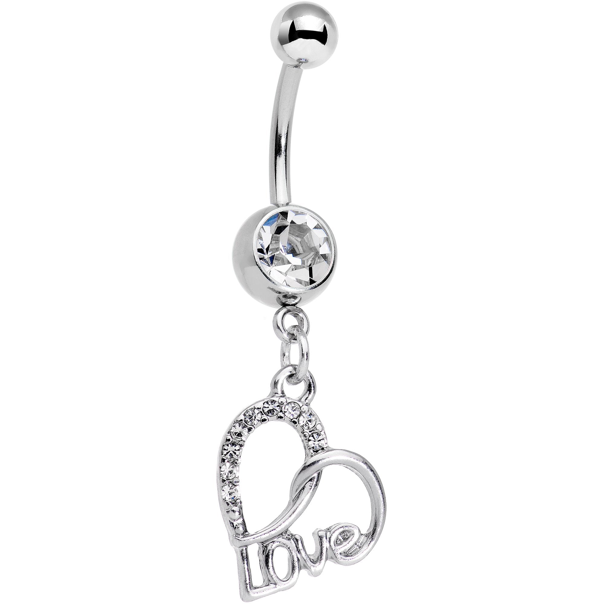 Clear Gem Love in Your Heart Dangle Belly Ring