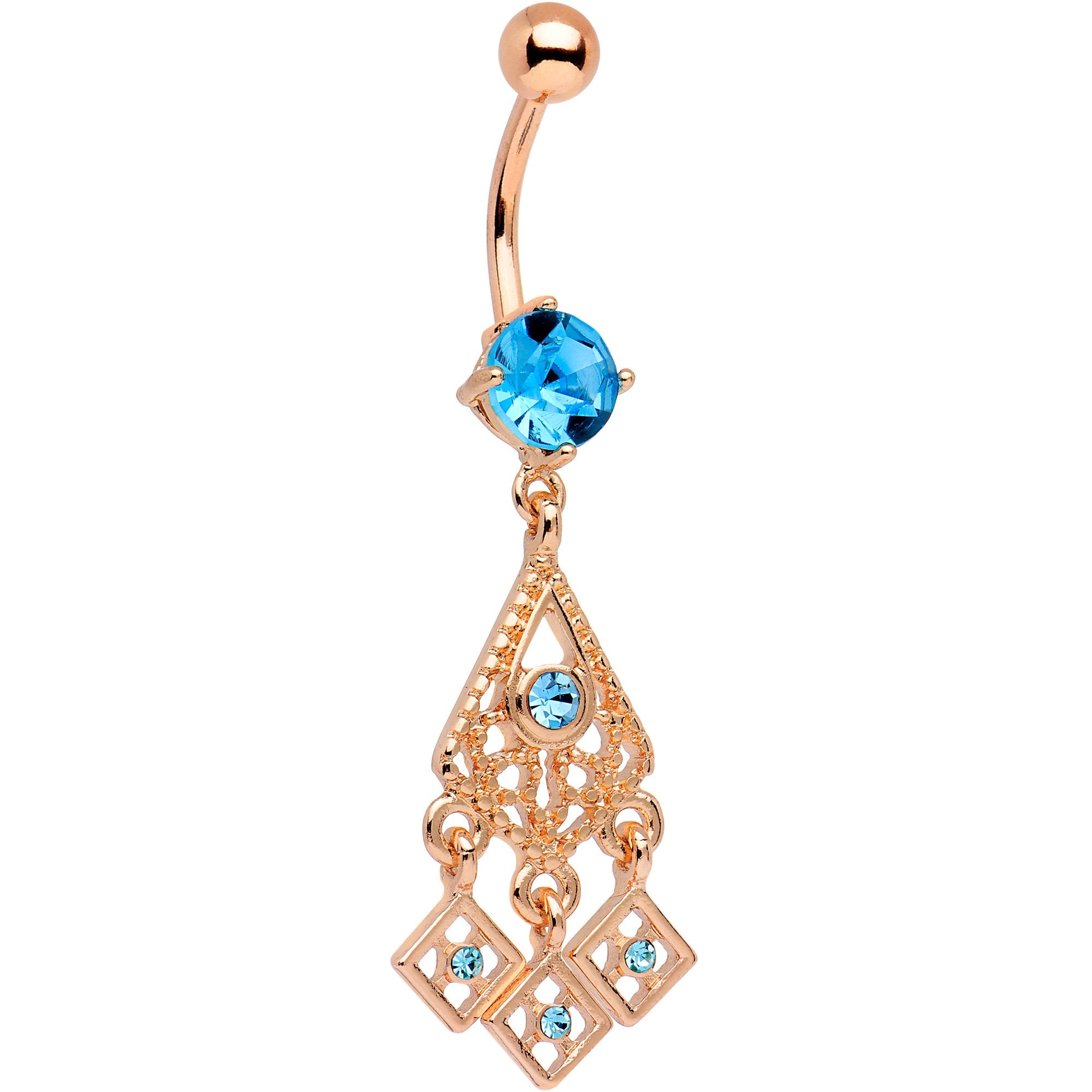 Blue CZ Gem Rose Gold Tone Anodized Mod Chandelier Dangle Belly Ring