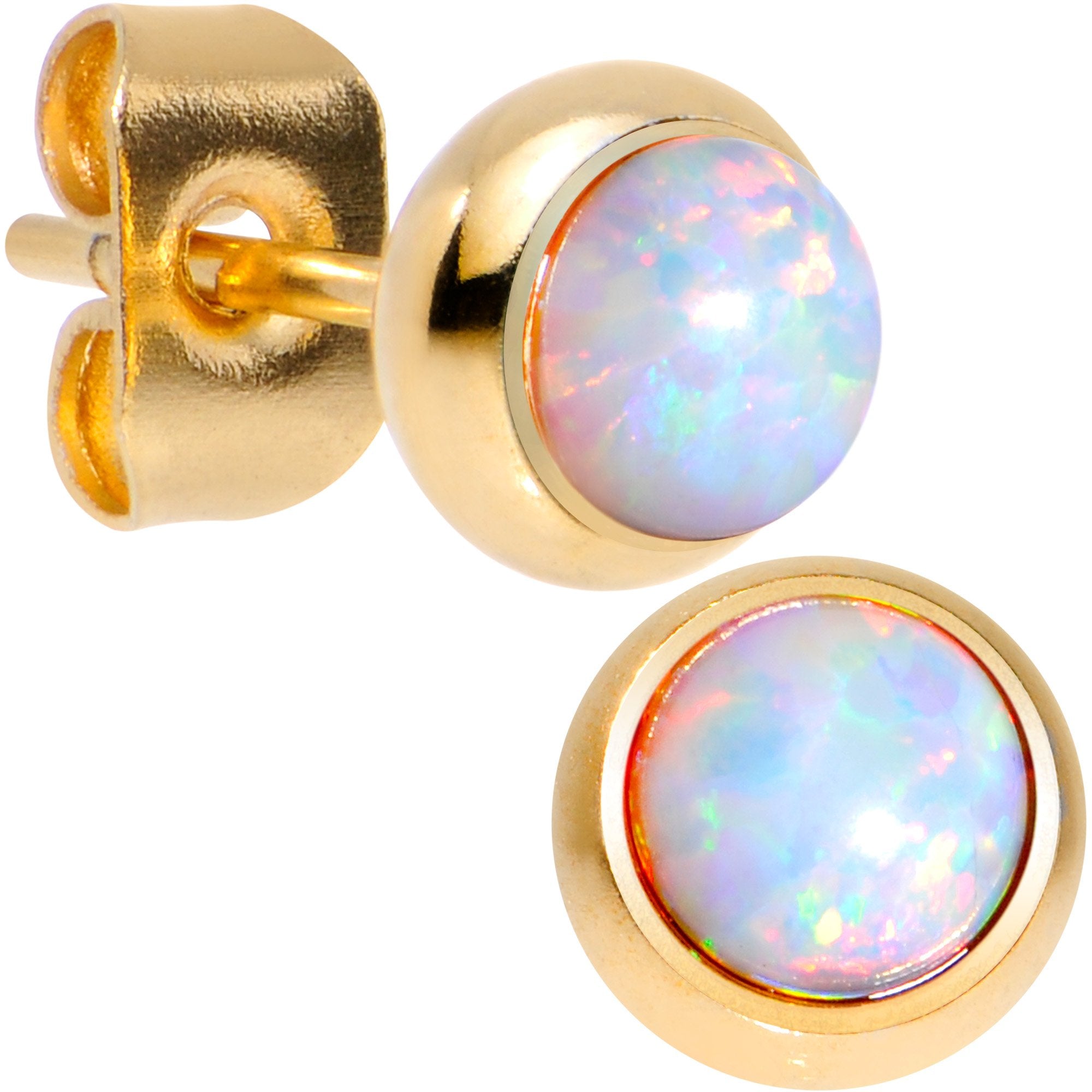 White Synthetic Opal Gold IP 316L Surgical Steel Stud Earrings