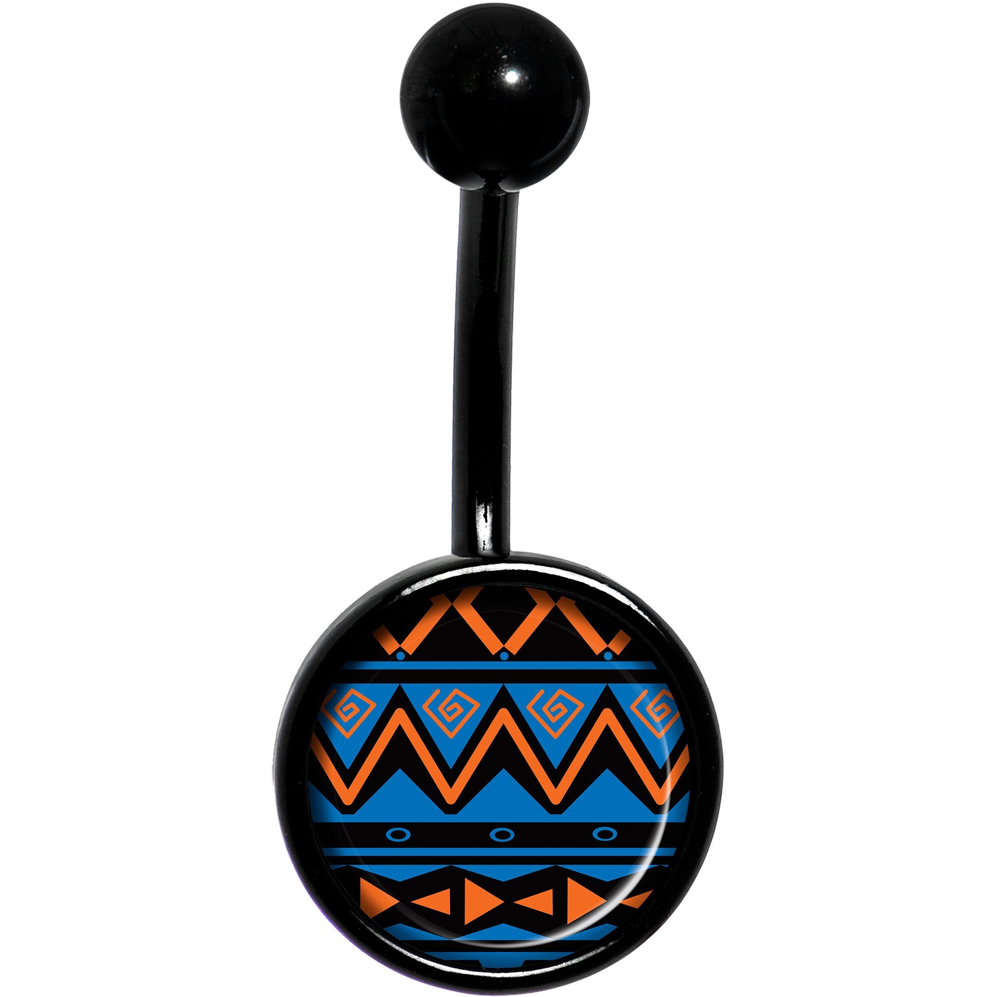 Blue Orange Tribal Print Black Belly Ring