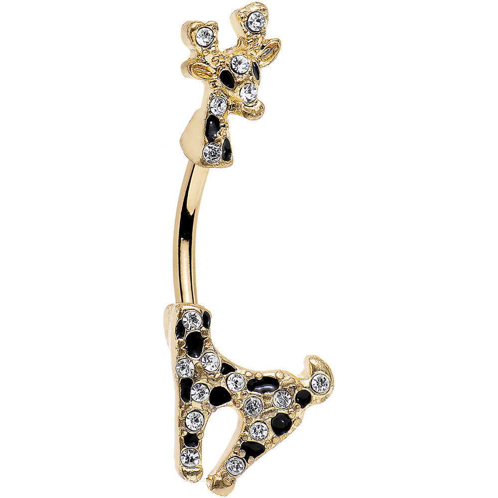 Clear Gem Gold PVD Black Spots Giraffe Double Mount Belly Ring