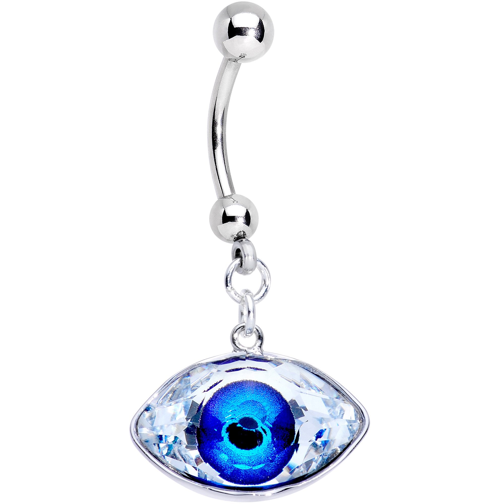 Blue Gem Eye See You Dangle Belly Ring Created with Crystals