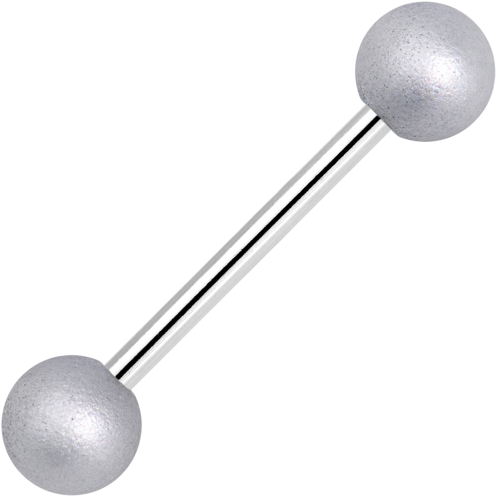 Silver Silicone Coated Acrylic Ball End Barbell Tongue Ring