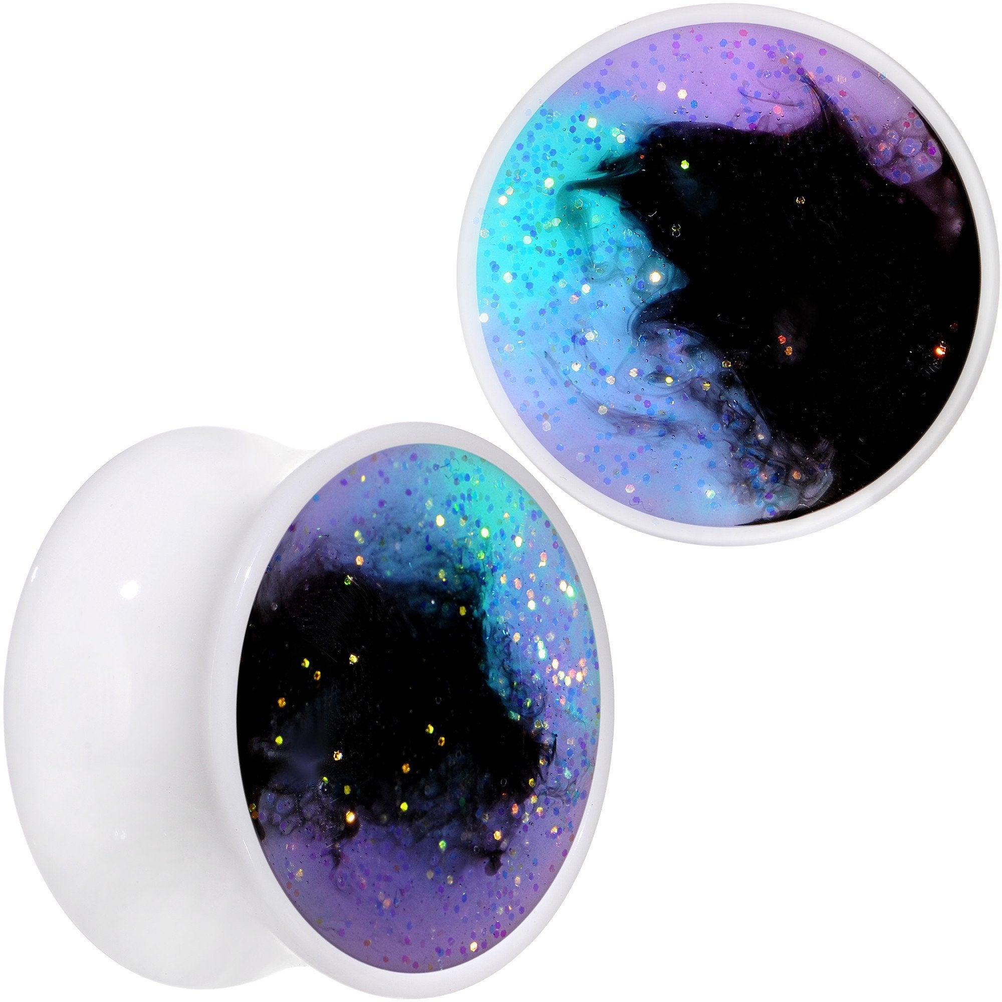 Deep Space Galaxy White Acrylic Saddle Plug Set Available Sizes 0 Gauge to 20mm