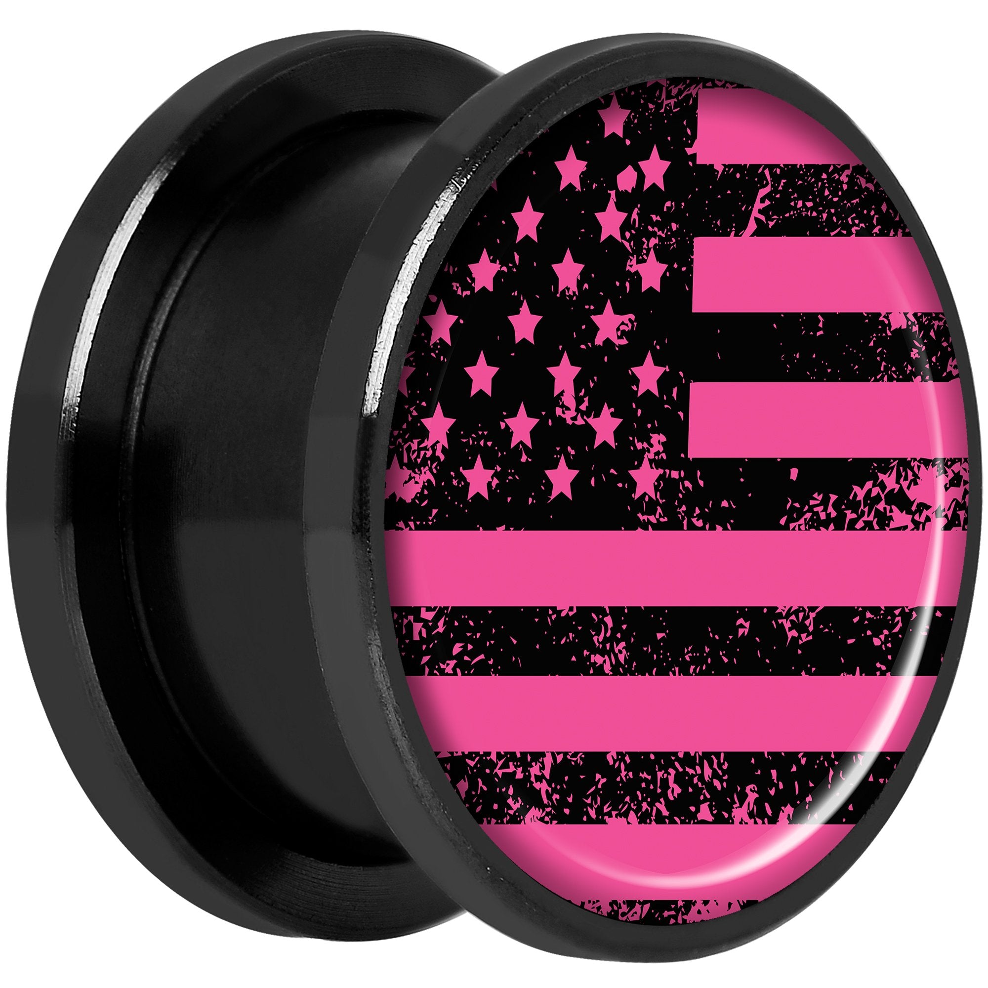 Pink American Flag Black Anodized Screw Fit Plug Set 5/8