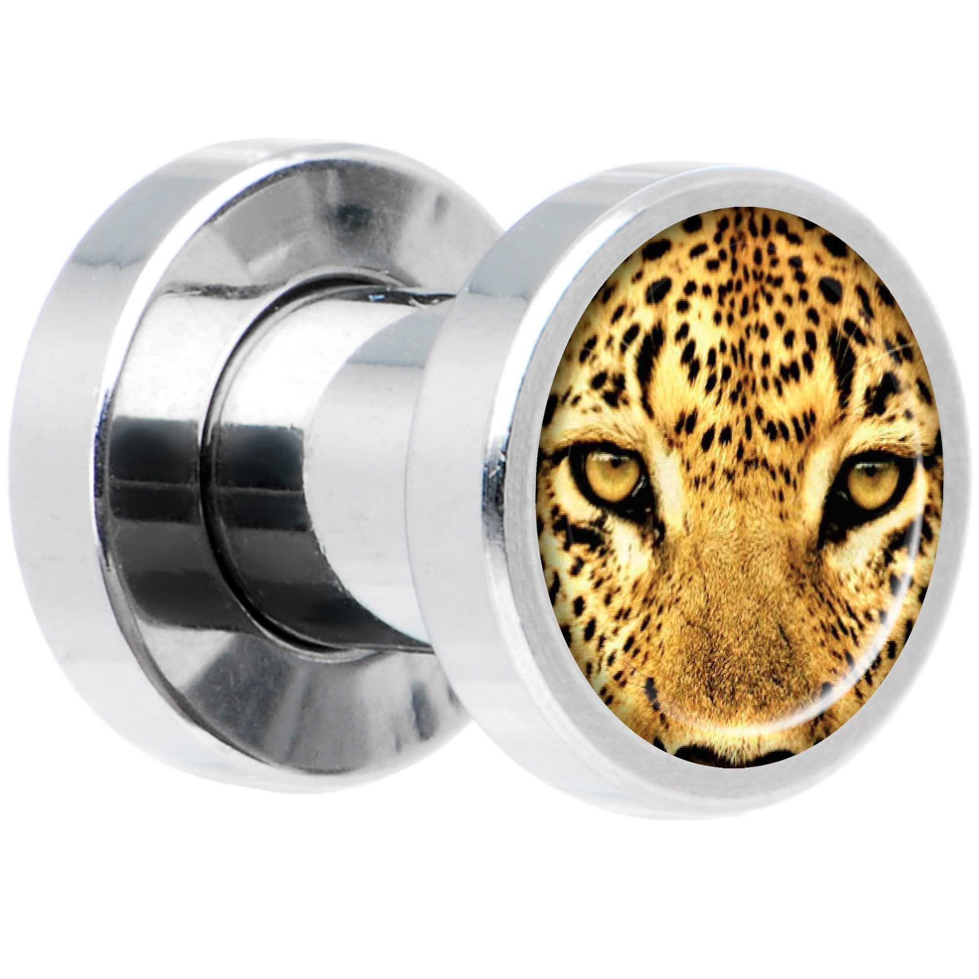 Full Color Leopard Eyes Steel Screw Fit Plug Set 4 Gauge