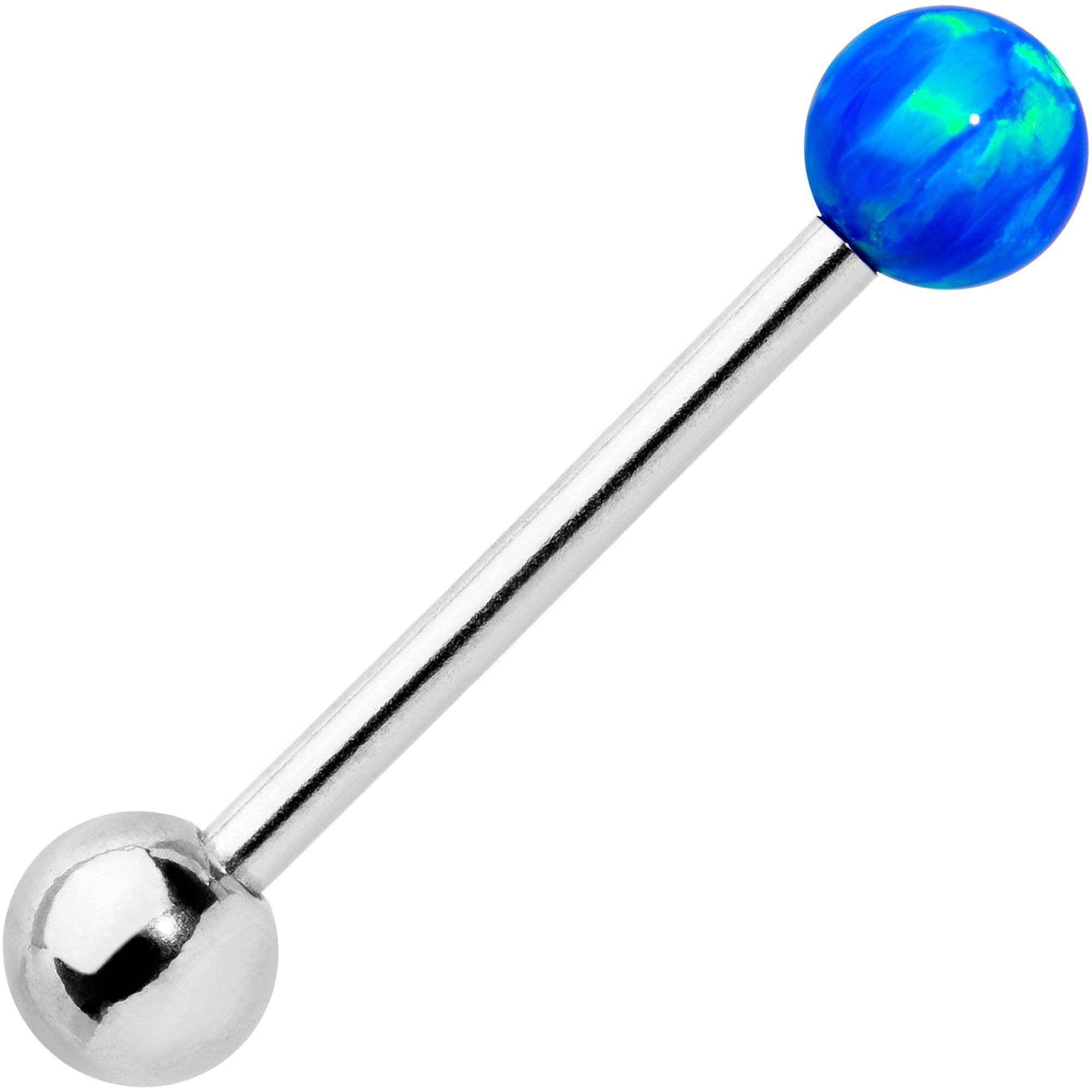 Blue Synthetic Opal 5mm Ball Barbell Tongue Ring