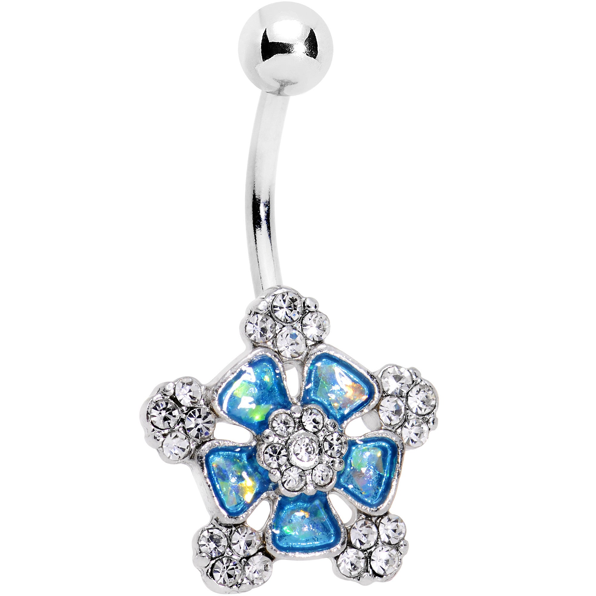 Blue Faux Opal Fun Times Flower Belly Ring