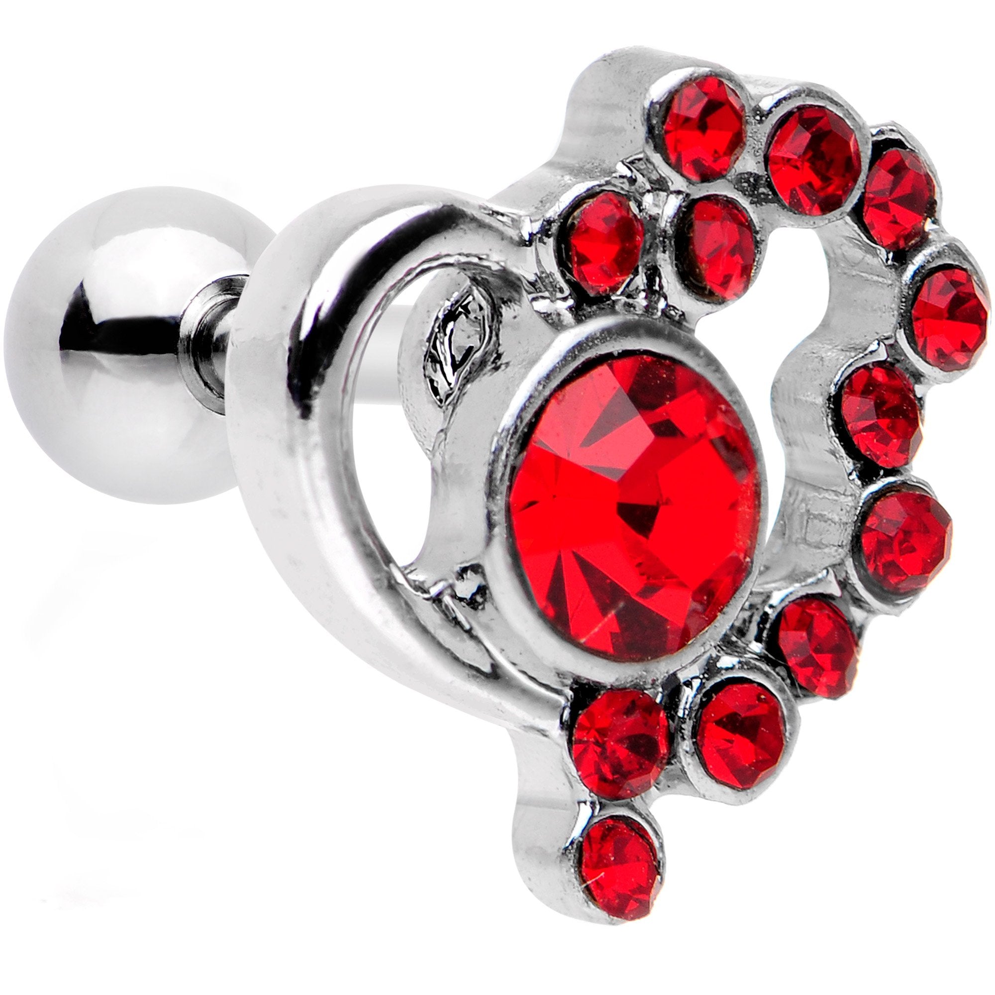 1/4 Red Gem Heart Cluster Cartilage Tragus Earring