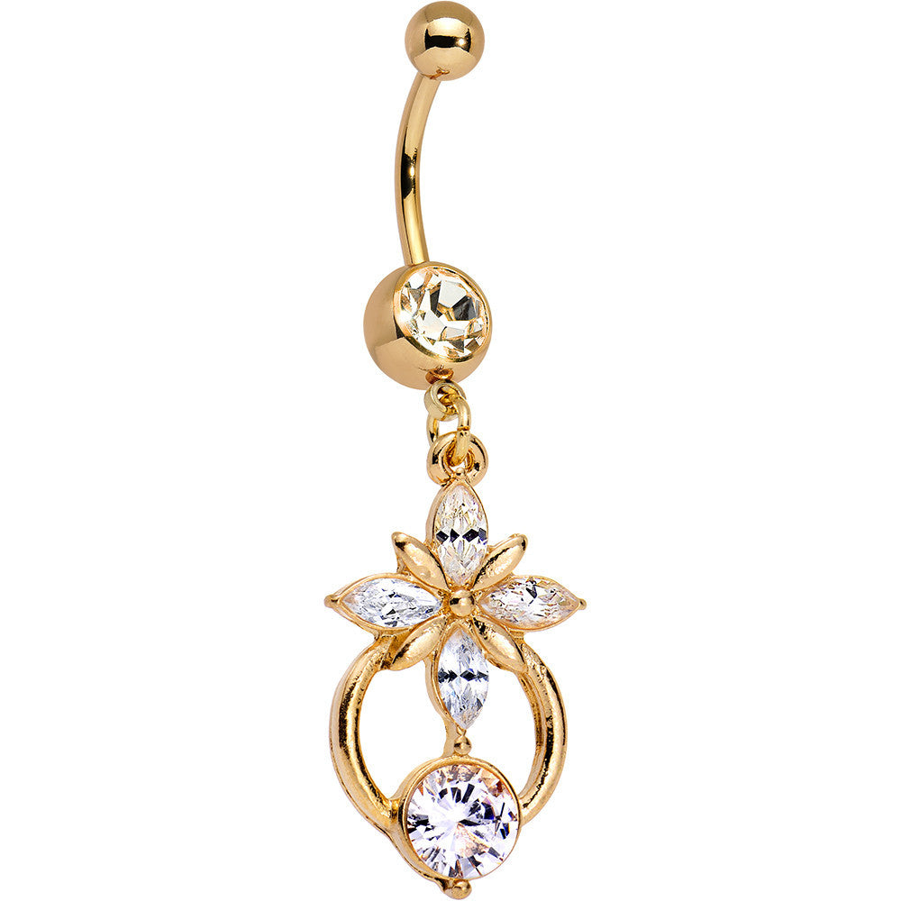 Clear Gem Gold Anodized Celestial Flower Power Dangle Belly Ring