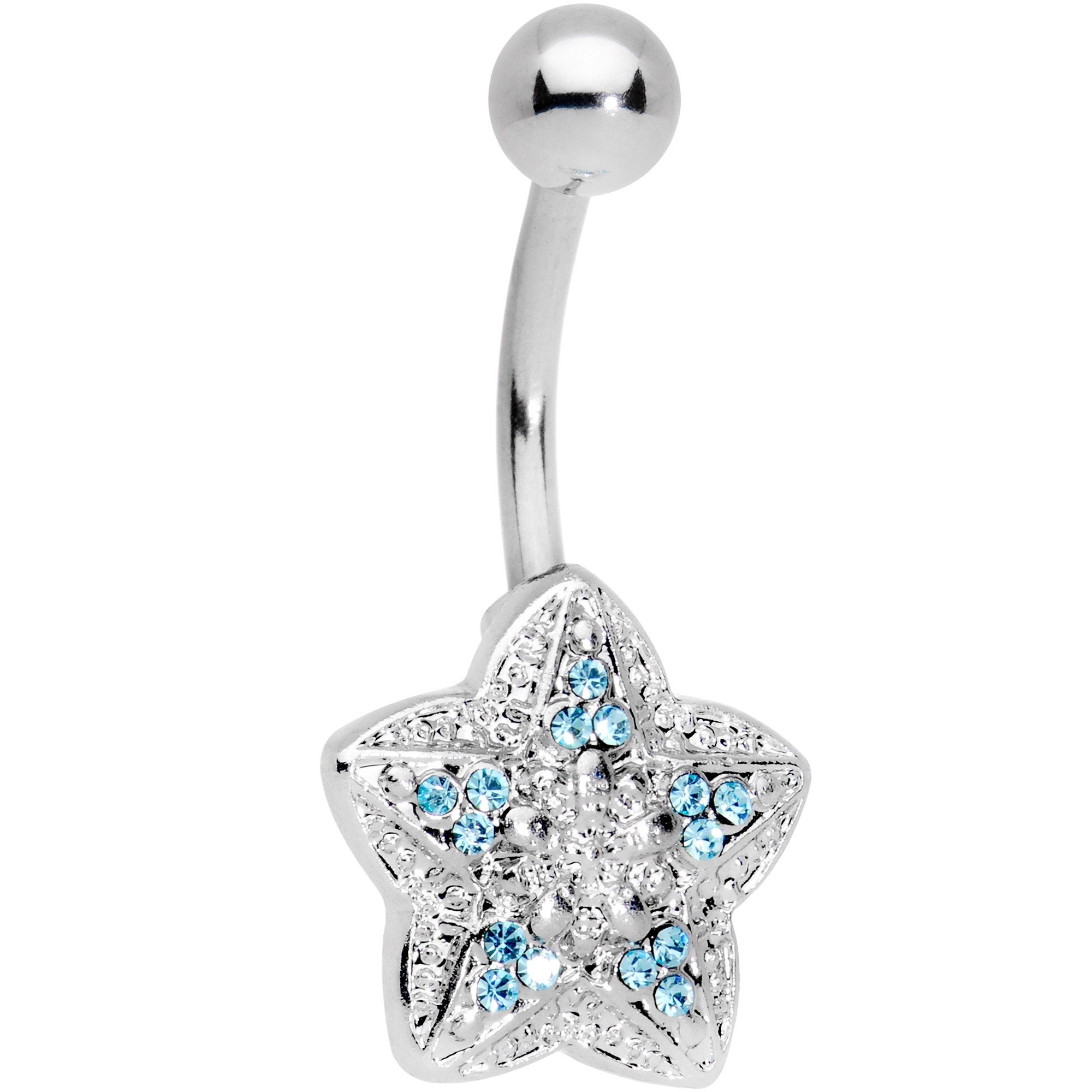 Aqua Gem Encrusted Chunky Star Belly Ring