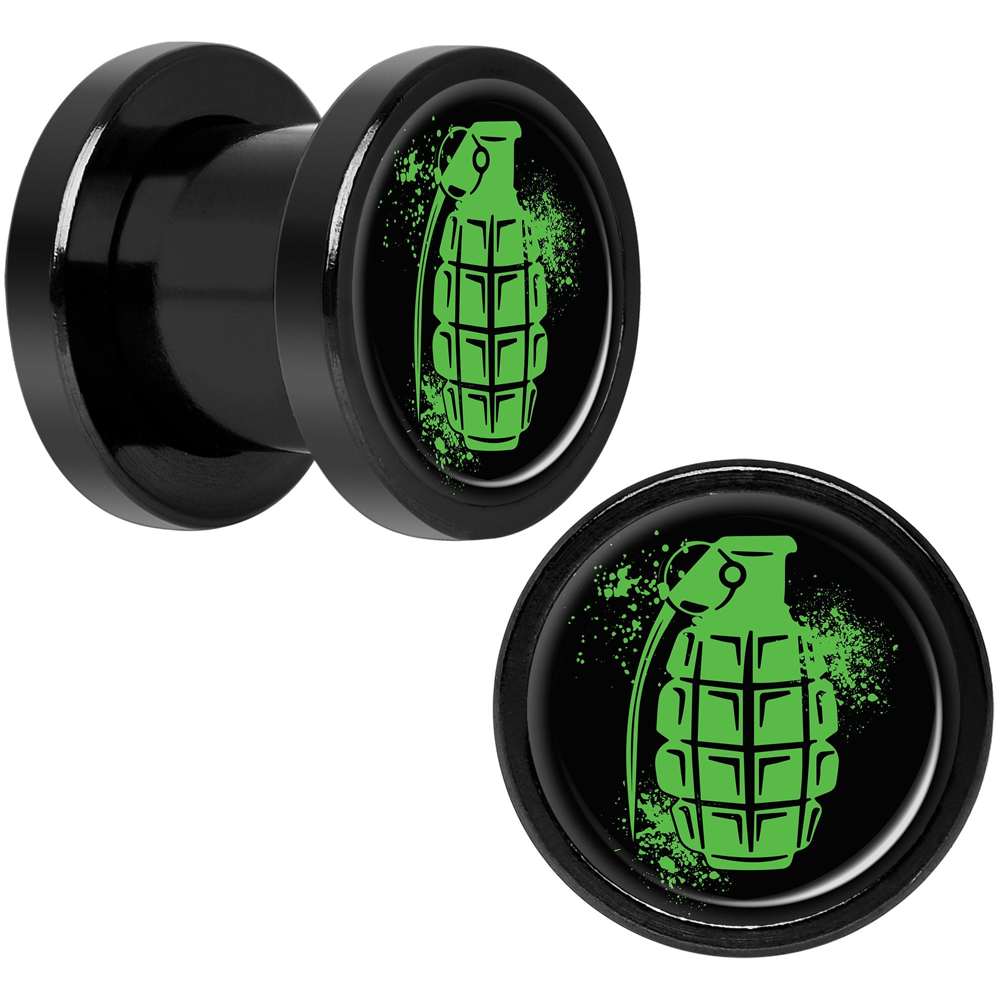 Green Grenade Black Anodized Screw Fit Plug Set 0 Gauge